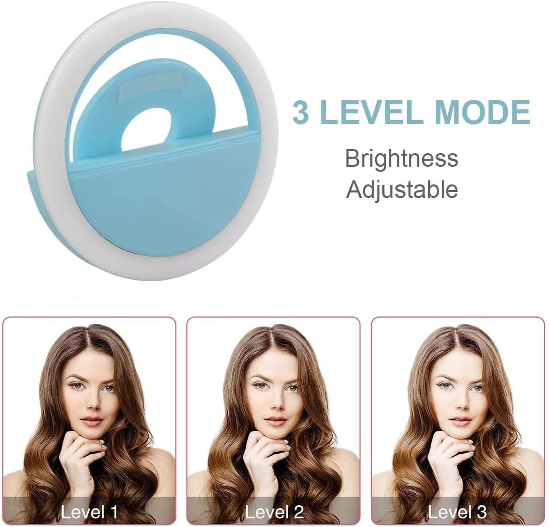 چراغ حلقه ای سلفی گیره ای کوچک قابل حمل، چراغ مکمل نور شب برای گوشی هوشمند - آبی چراغ حلقه ای سلفی گیره ای کوچک قابل حمل، چراغ مکمل نور شب برای گوشی هوشمند - آبی