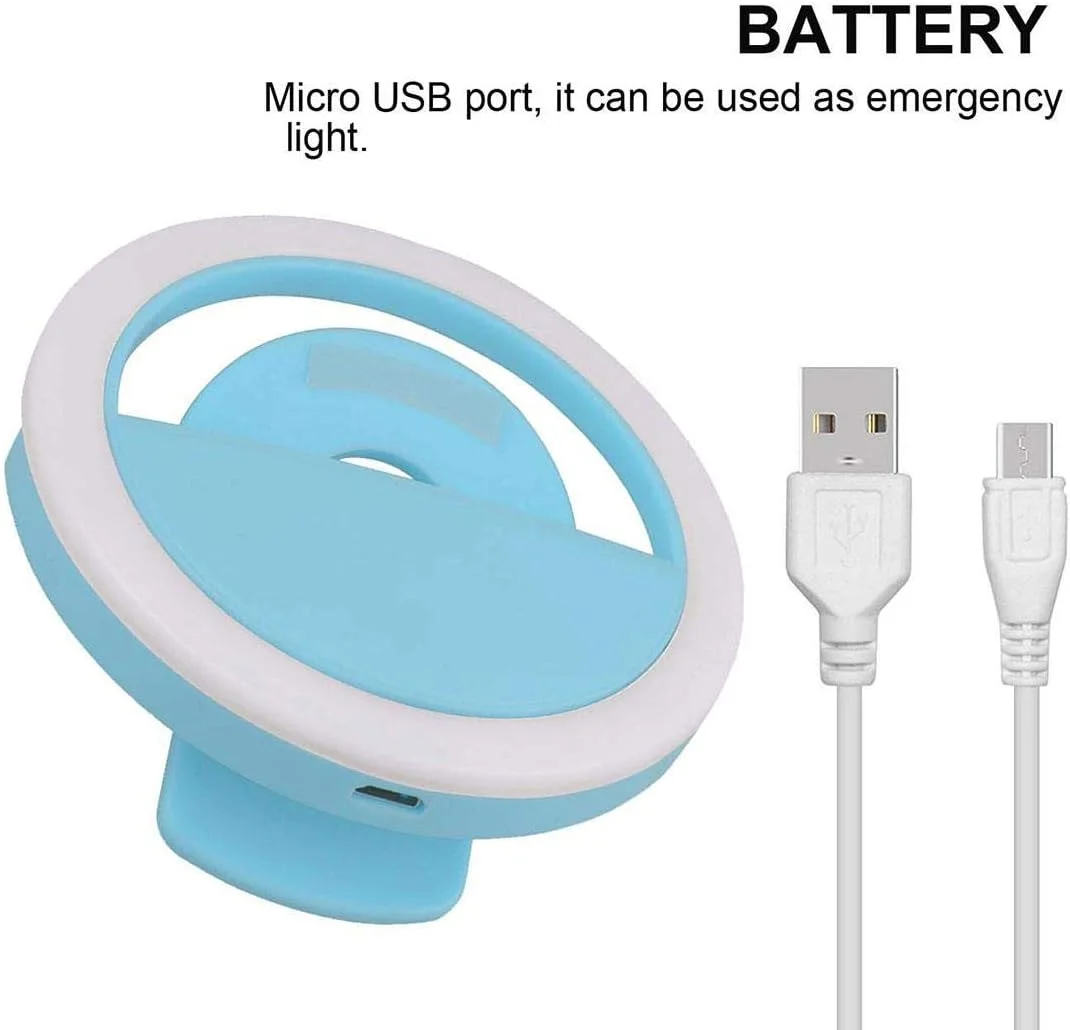 چراغ حلقه ای سلفی گیره ای کوچک قابل حمل، چراغ مکمل نور شب برای گوشی هوشمند - آبی چراغ حلقه ای سلفی گیره ای کوچک قابل حمل، چراغ مکمل نور شب برای گوشی هوشمند - آبی