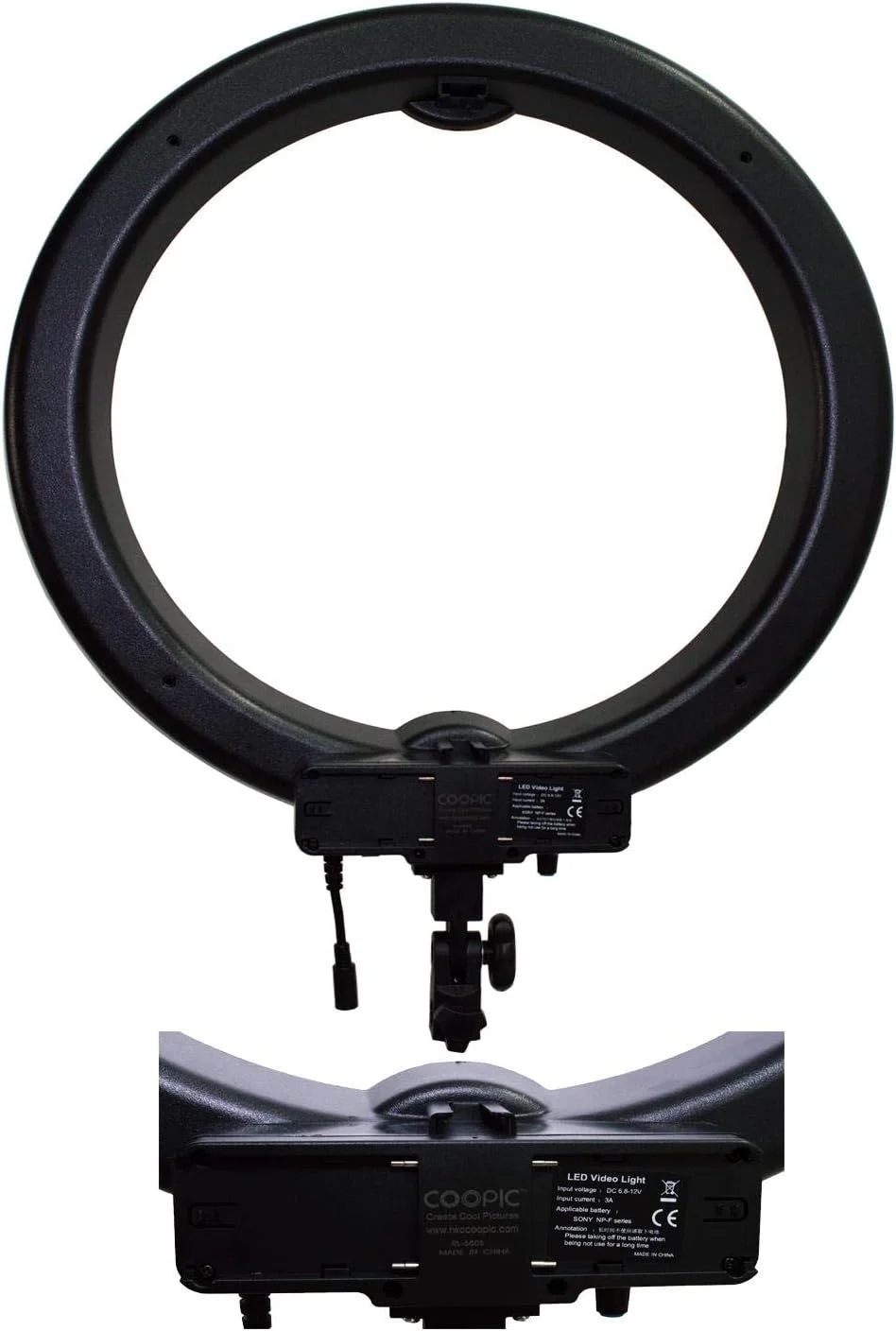 حلقه نور ال ای دی SMD مدل RL-650S کوپیک، 55 وات، 5500 کلوین، با قابلیت تنظیم نور و هولدر موبایل - 240 عدد ال ای دی (مشکی، 48 سانتی متر)