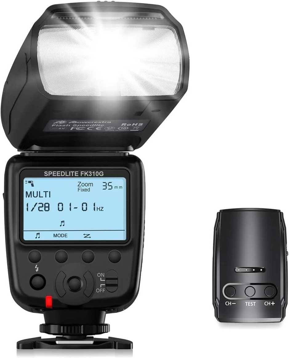 فلاش اسپیدلایت با نمایشگر LCD Powerextra، کیت فرستنده تریگر فلاش بی سیم 2.4G برای دوربین های DSLR کانن، نیکون، پنتاکس، پاناسونیک، الیمپوس و سونی، دوربین های دیجیتال با هات شو استاندارد