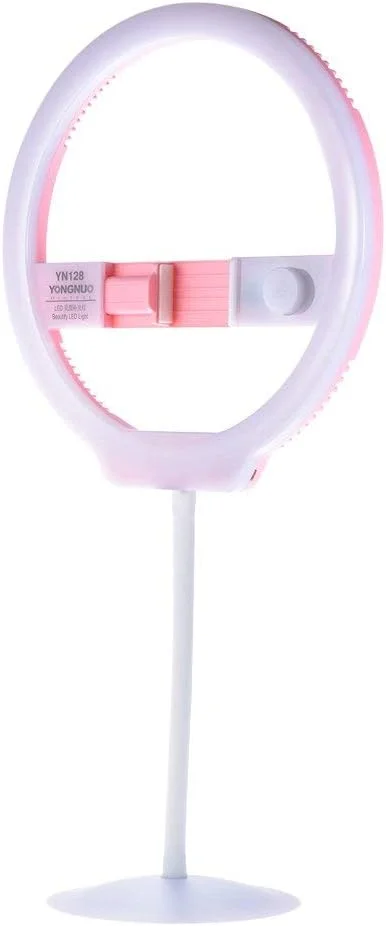 حلقه نور ال ای دی YONGNUO YN128 با 128 ال ای دی برای استودیو ویدیو، نورپردازی زنده سلفی با پایه، سازگار با دوربین های DSLR کانن نیکون سونی، سازگار با تلفن های هوشمند (صورتی)