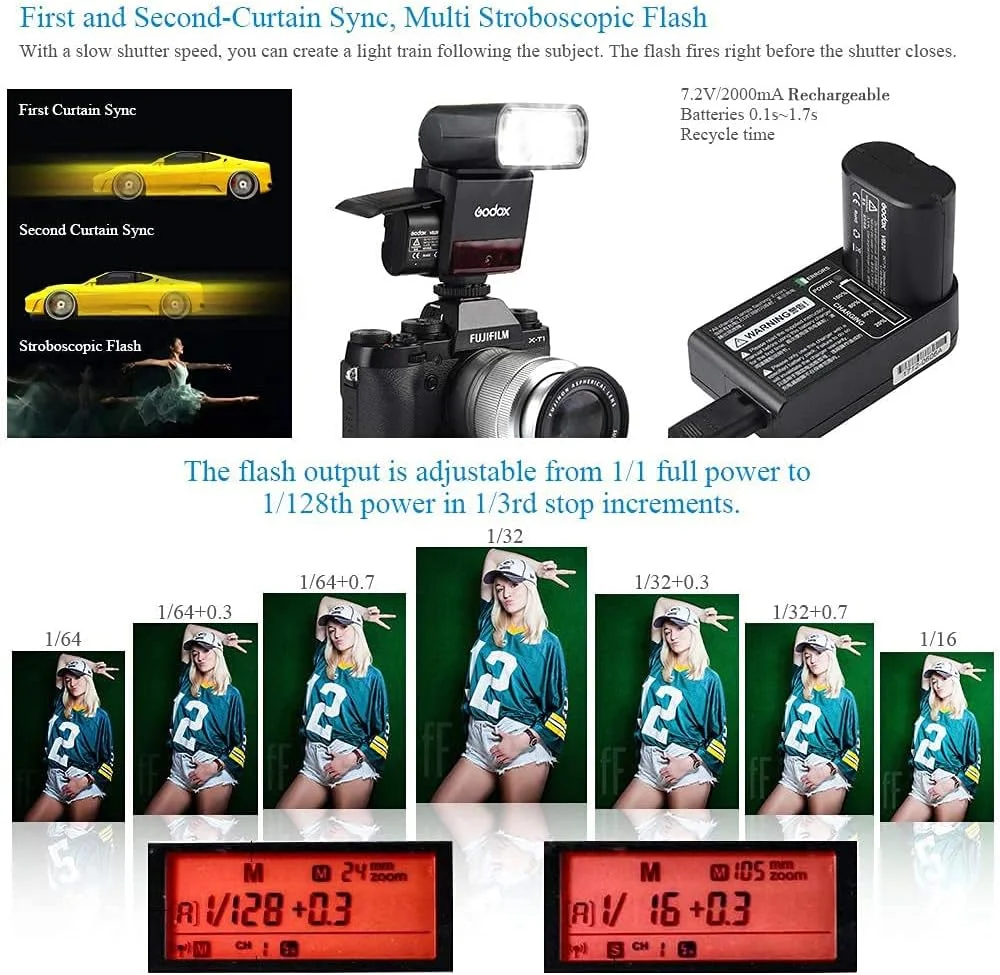 فلاش دوربین GODOX V350N TTL با سرعت همگام‌سازی بالا 1/8000 ثانیه به همراه باتری قابل شارژ با قابلیت 500 بار فلاش با قدرت کامل برای Nikon D500 D3100 D3200 D3300 D3400 D5300 D5600 D7100 D7200 D7500 (V350-N)