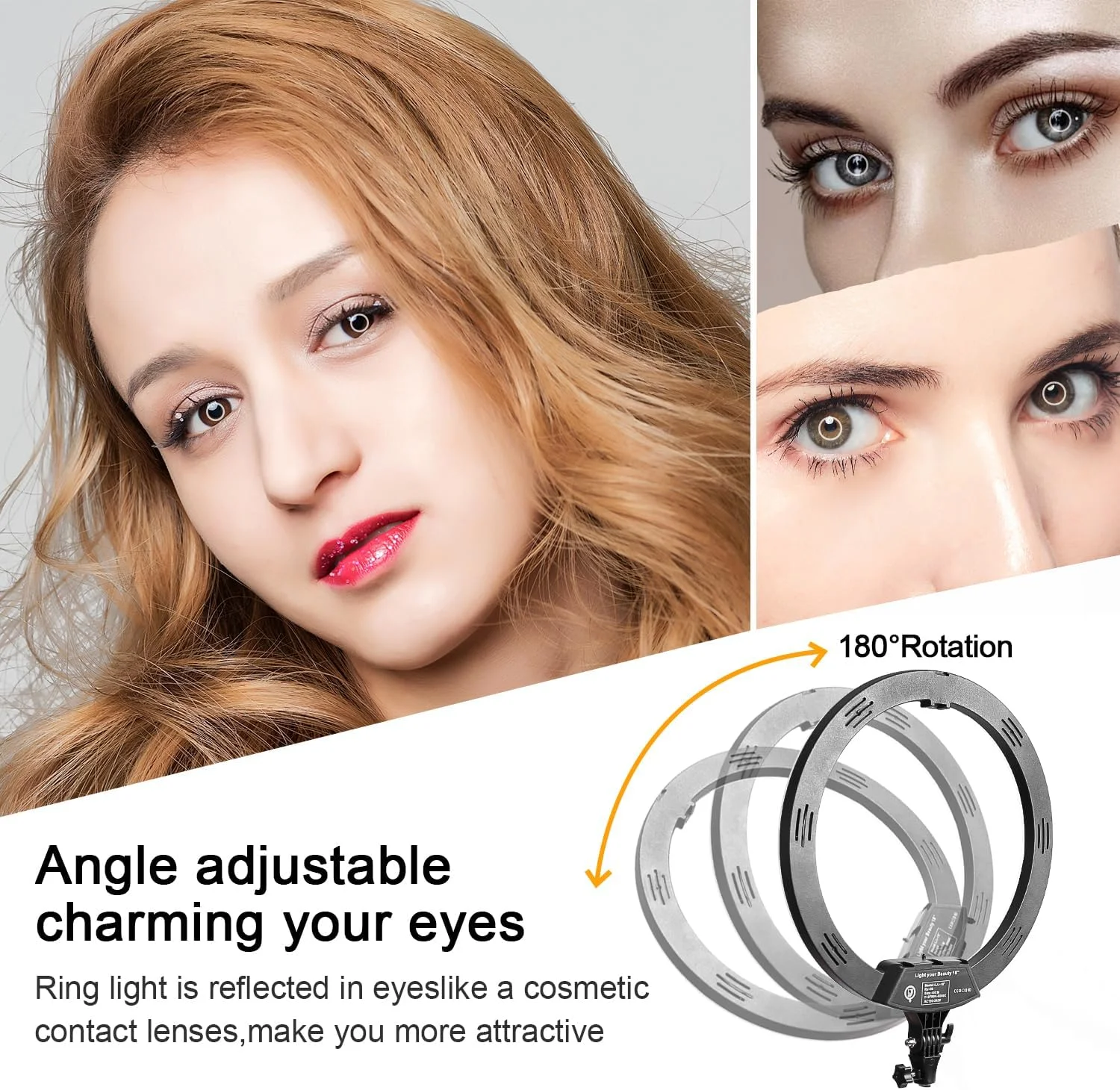 نور حلقه ای 18 اینچی با پایه سه پایه، نور دایره ای LED کم نور 58 واتی 5500K برای TikTok/پخش زنده/آرایش/یوتیوب با کیف حمل، سازگار با دوربین و تلفن نور حلقه ای 18 اینچی با پایه سه پایه، نور دایره ای LED کم نور 58 واتی 5500K برای TikTok/پخش زنده/آرایش/یوتیوب با کیف حمل، سازگار با دوربین و تلفن