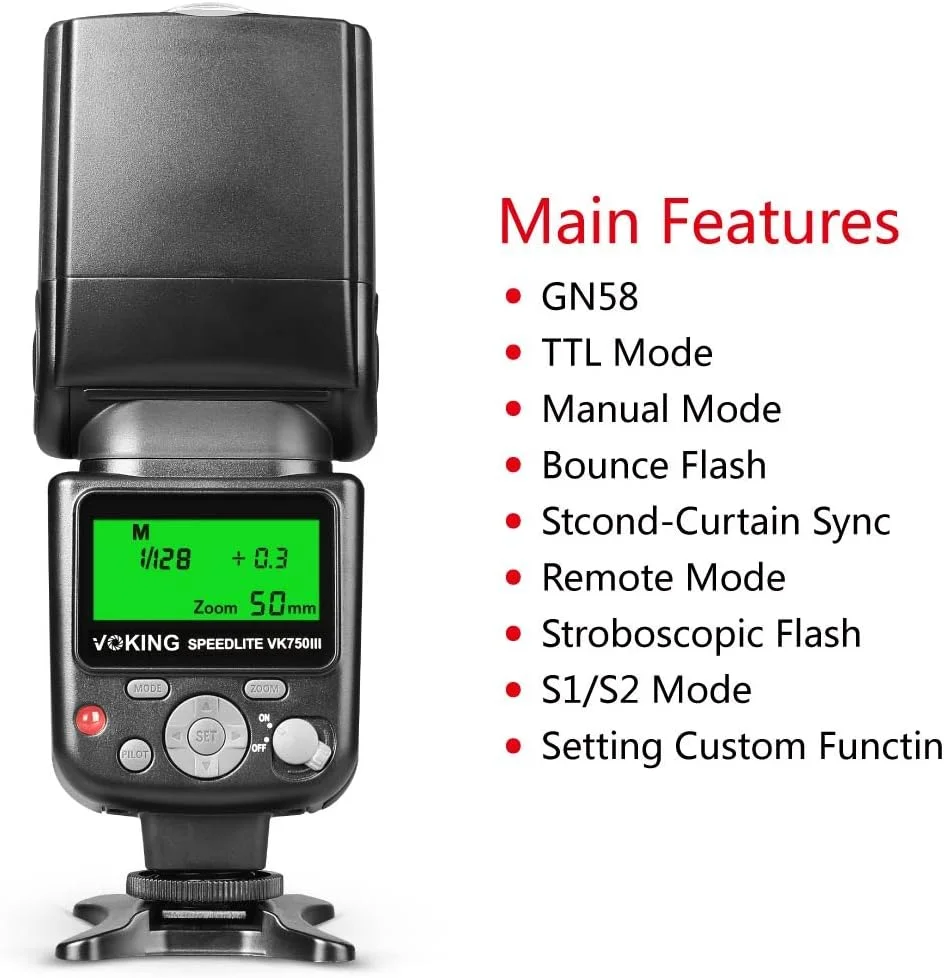 فلاش اکسترنال Voking VK750III با حالت Slave و TTL و نمایشگر LCD برای دوربین های DSLR کانن با پایه اتصال استاندارد فلاش اکسترنال Voking VK750III با حالت Slave و TTL و نمایشگر LCD برای دوربین های DSLR کانن با پایه اتصال استاندارد