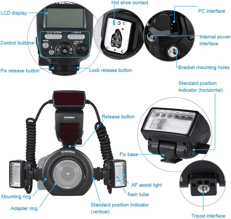 فلاش ماکرو YONGNUO YN24EX E-TTL 5600K + 2 عدد هد فلاش + 4 عدد حلقه آداپتور برای دوربین های Canon EOS 6D 1Dx 5D3 7D 70D 80D فلاش ماکرو YONGNUO YN24EX E-TTL 5600K + 2 عدد هد فلاش + 4 عدد حلقه آداپتور برای دوربین های Canon EOS 6D 1Dx 5D3 7D 70D 80D
