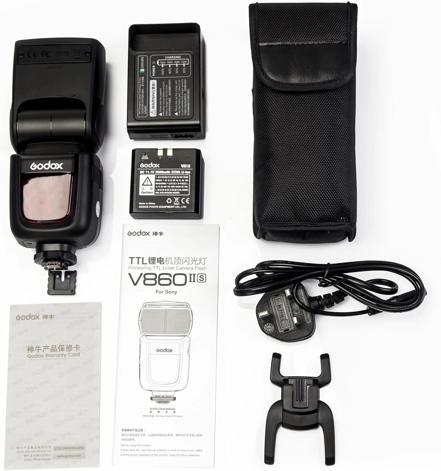 کیت فلاش دوربین باتری خور لیتیومی گودکس VING 2.4G V860IIS با عدد راهنمای GN60 TTL HSS 1/8000s مناسب دوربین های DSLR سونی (زمان بازیافت 1.5 ثانیه، 650 پاپ با قدرت کامل، پشتیبانی از TTL/M/Multi/S1/S2) مشکی