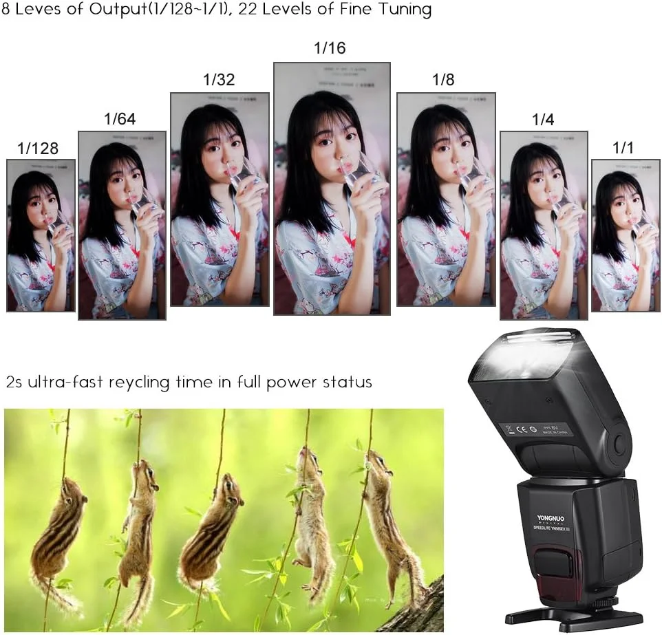 فلاش اسپیدلایت بی‌سیم TTL اسلیو YONGNUO YN565EX III با عدد راهنمای GN58، سیستم بازیافت پرسرعت، پشتیبانی از ارتقاء فریمور USB برای دوربین DSLR کانن