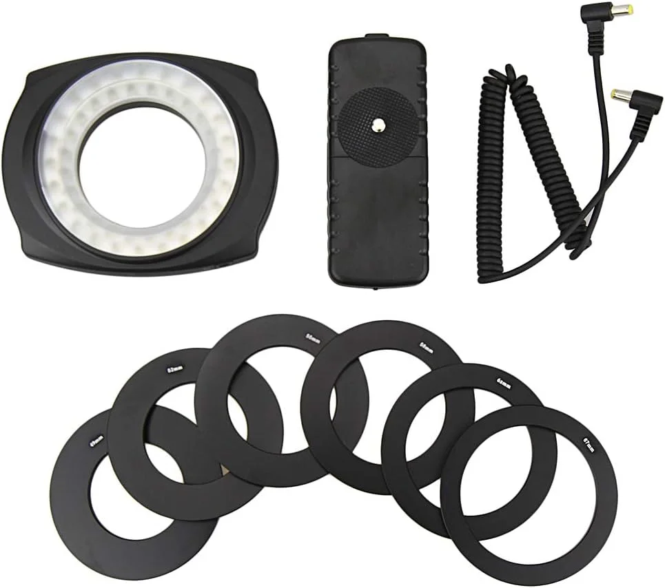 فلاش حلقه ای ماکرو LED مدل JJC LED-48IO مناسب برای لنز دوربین های DSLR با اندازه های 49MM/52MM/55mm/58mm/62MM/67MM
