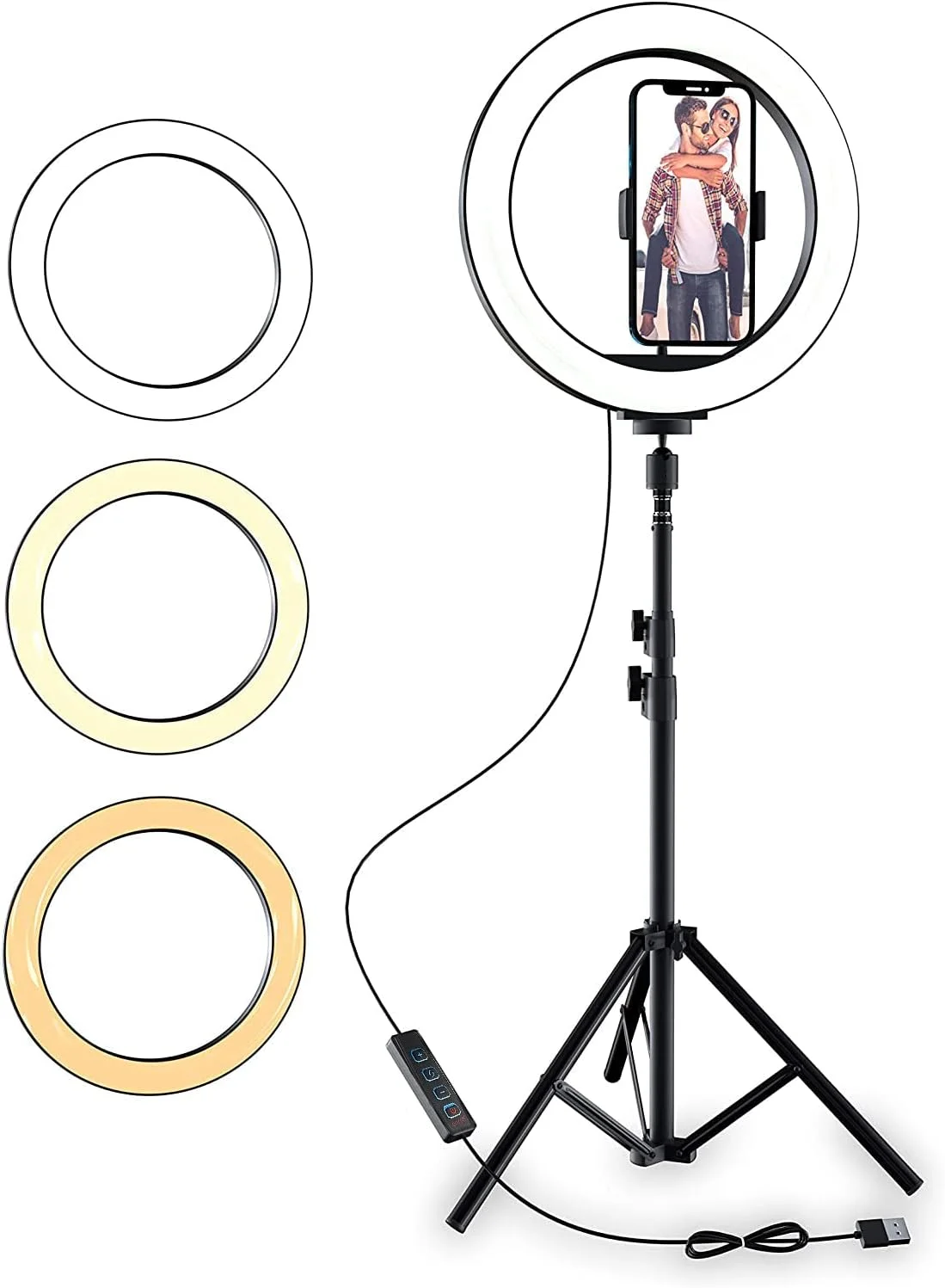 حلقه نور سلفی 18 اینچی Toshionics با پایه سه پایه قابل افزایش | چراغ های دایره ای LED با نگهدارنده تلفن برای ضبط ویدیو و پخش زنده (یوتیوب، اینستاگرام، TikTok) | سازگار با تلفن ها