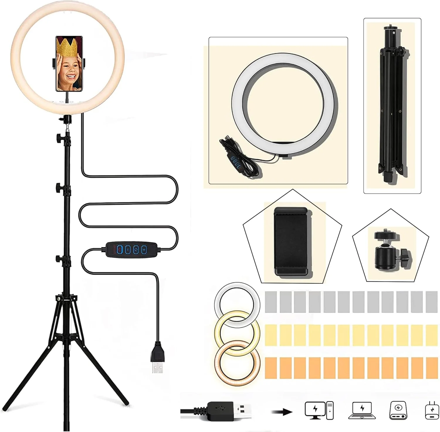 حلقه نور سلفی 18 اینچی Toshionics با پایه سه پایه قابل افزایش | چراغ های دایره ای LED با نگهدارنده تلفن برای ضبط ویدیو و پخش زنده (یوتیوب، اینستاگرام، TikTok) | سازگار با تلفن ها حلقه نور سلفی 18 اینچی Toshionics با پایه سه پایه قابل افزایش | چراغ های دایره ای LED با نگهدارنده تلفن برای ضبط ویدیو و پخش زنده (یوتیوب، اینستاگرام، TikTok) | سازگار با تلفن ها
