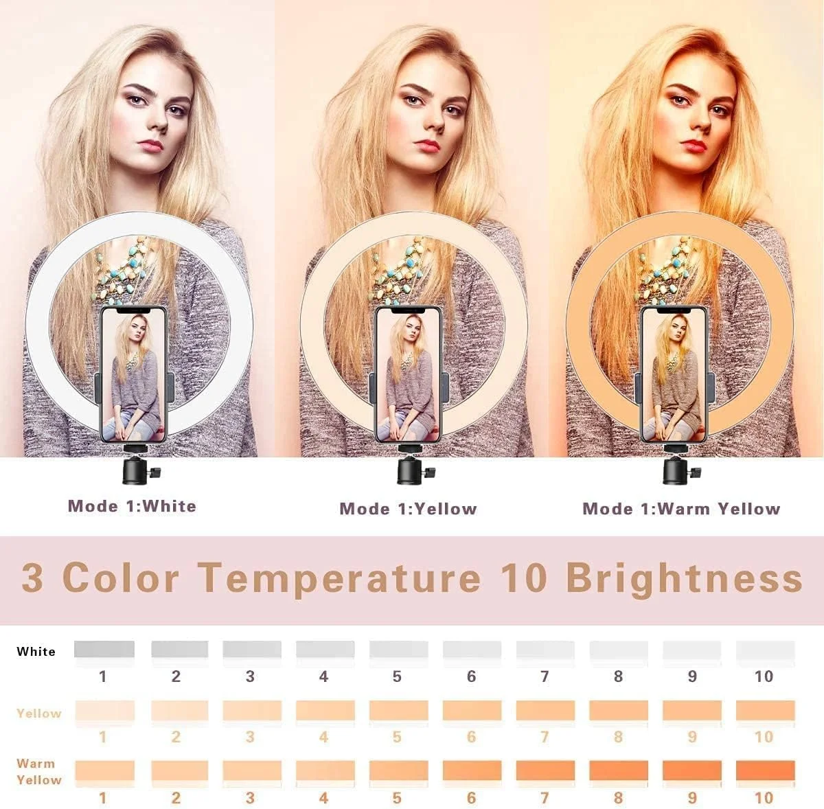 حلقه نور ال ای دی 10 اینچی Silk Route به همراه پایه سه پایه و نگهدارنده تلفن همراه برای پخش زنده و ویدیوهای یوتیوب، حلقه نور رومیزی قابل تنظیم برای آرایش و عکاسی، دارای 3 حالت نور و 10 سطح روشنایی حلقه نور ال ای دی 10 اینچی Silk Route به همراه پایه سه پایه و نگهدارنده تلفن همراه برای پخش زنده و ویدیوهای یوتیوب، حلقه نور رومیزی قابل تنظیم برای آرایش و عکاسی، دارای 3 حالت نور و 10 سطح روشنایی