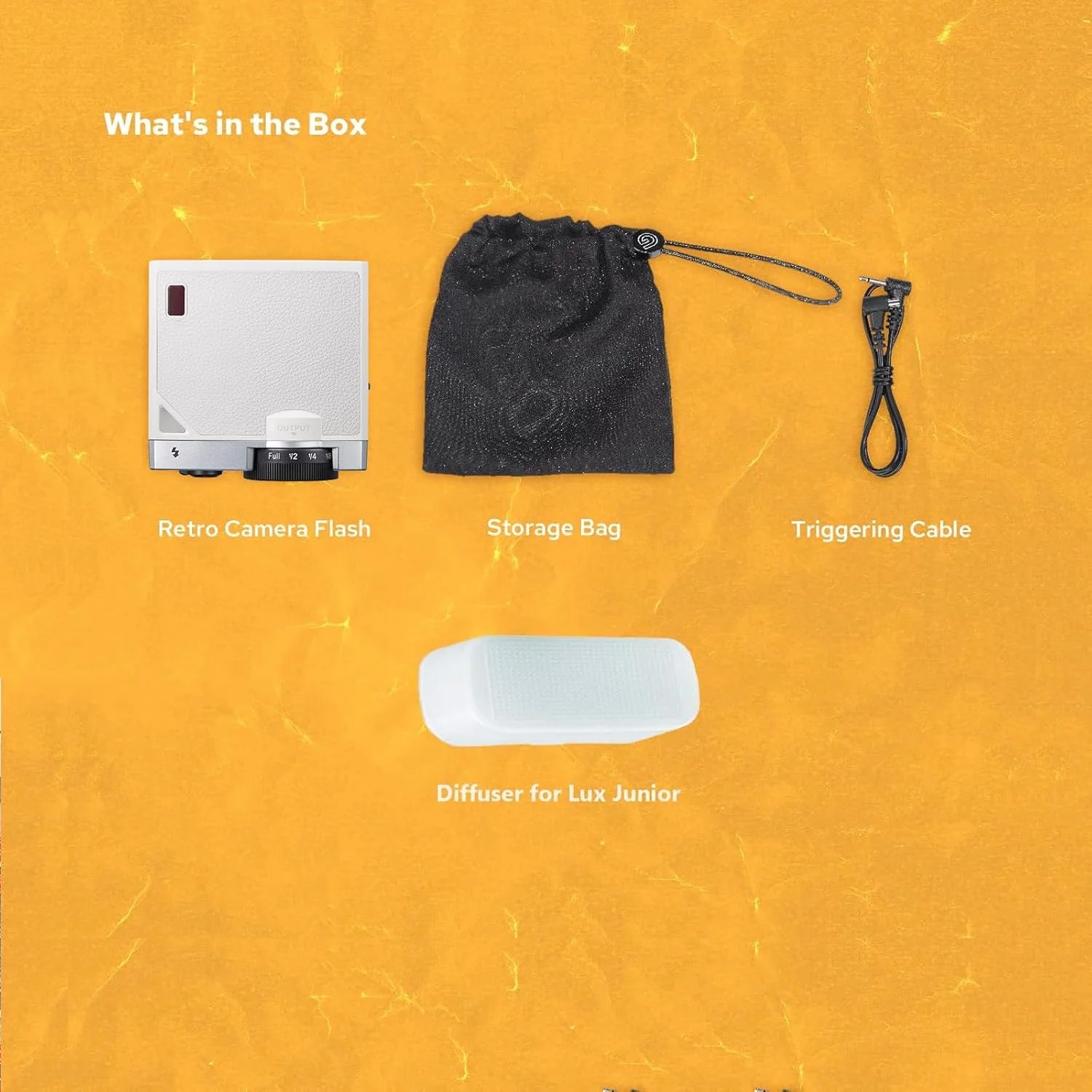 فلاش دوربین رترو گودکس Lux Junior همراه با دیفیوزر، Speedlite GN12 6000K±200K CCT، حالت های خودکار و دستی 1/1-1/64 قدرت فلاش، فاصله کانونی 28 میلی متر برای دوربین های کانن نیکون سونی فوجی المپوس - سفید