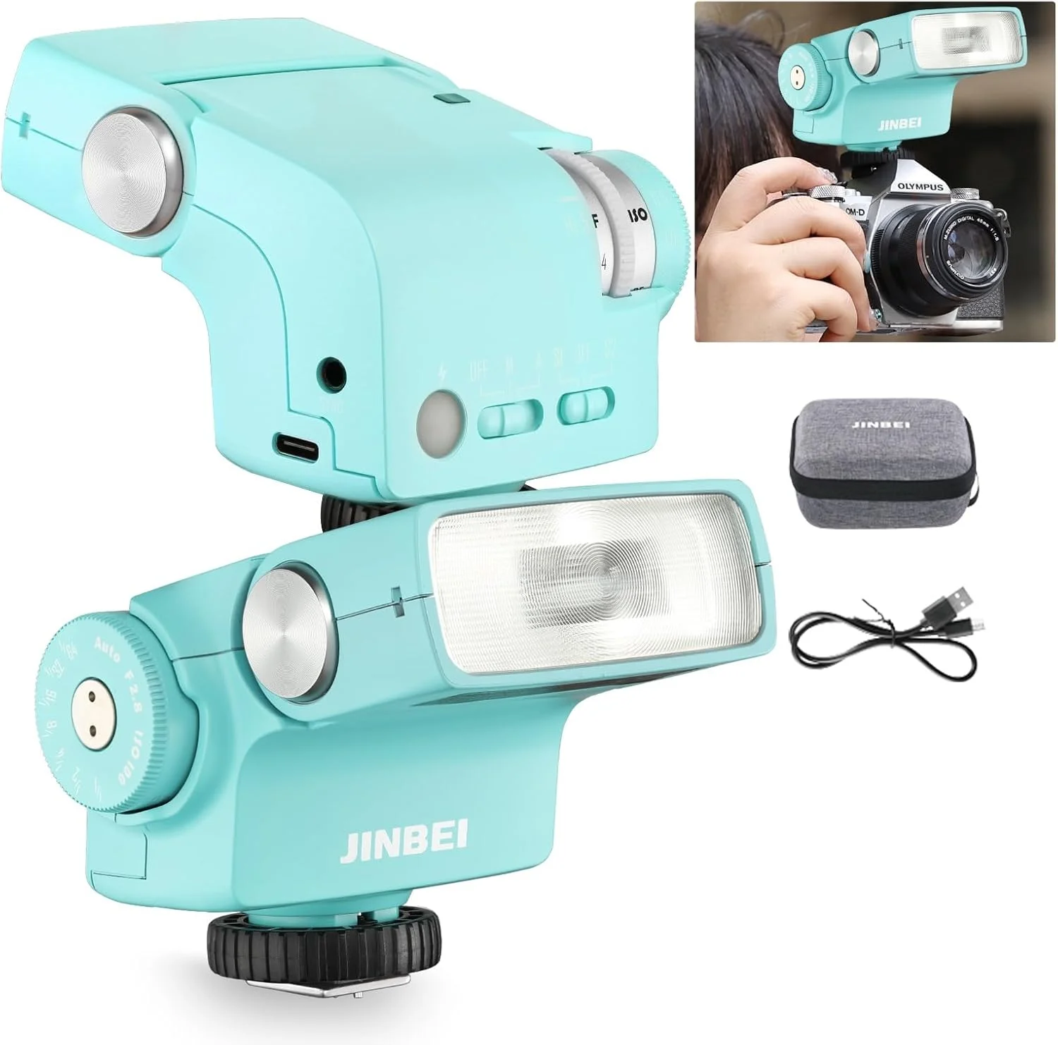 فلاش دوربین جینبی 26Ws Hi-5 رترو، اسپیدلایت GN16 با حالت‌های حساس به نور S1/S2، CCT 6000K±200K، داخلی برای دوربین‌های کفش گرم سونی کانن نیکون فوجی المپوس (آبی)