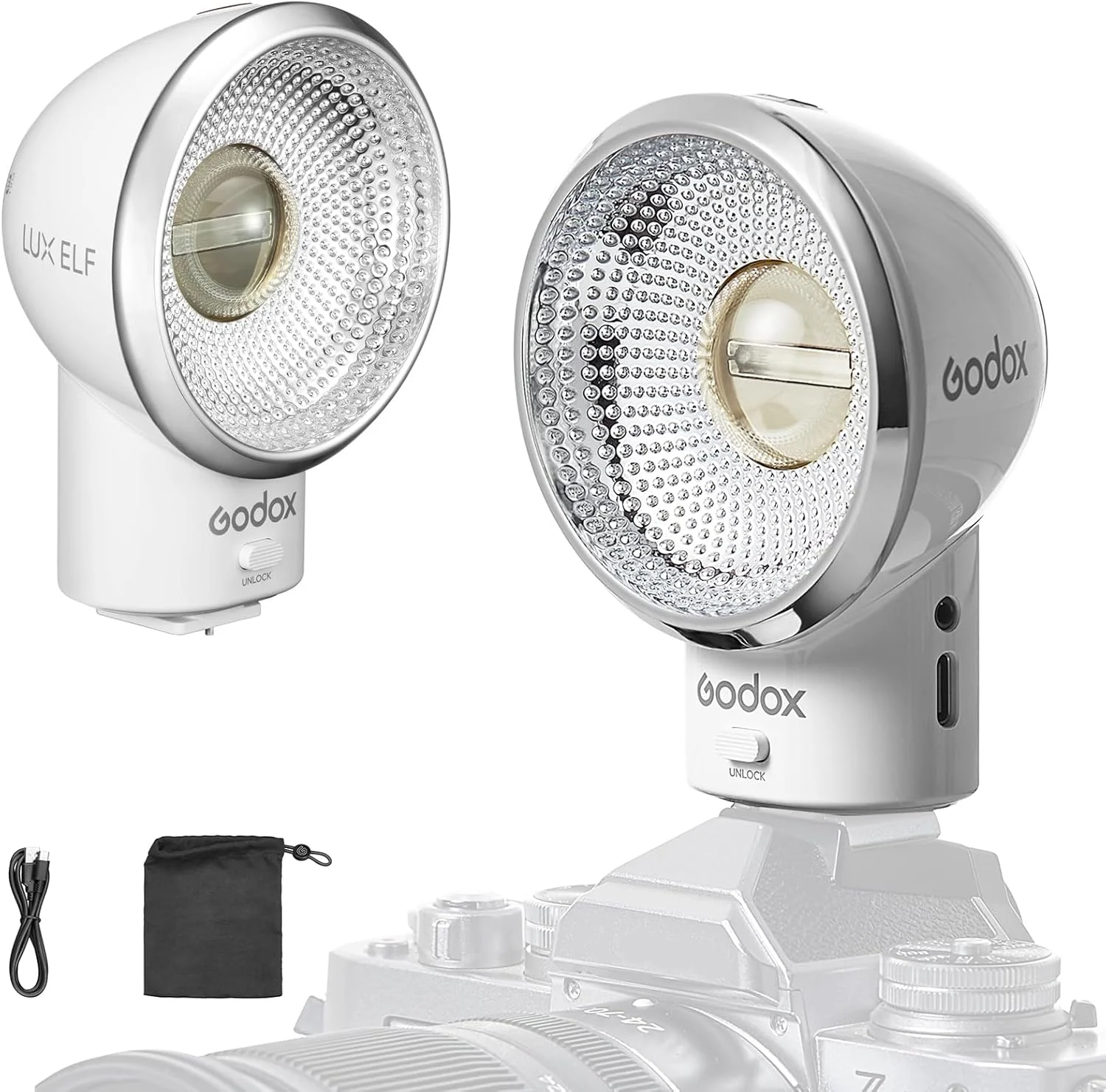 کیت فلاش دوربین رترو گودکس Lux Elf برای مبتدیان، 400 فلاش با قدرت کامل با انتخابگر قدرت راهنمای بصری، کنترل نوری S1/S2 برای فوجی، کانن، نیکون، سونی، الیمپوس برای عکاسی مسافرتی