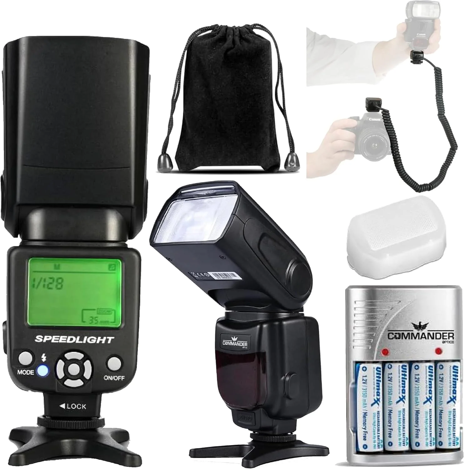 فلاش اسپیدلایت CO-613C E-TTL برای دوربین های کانن EOS - فلاش کاملا اتوماتیک با قابلیت چرخش و زوم، مناسب برای Rebel SL2, SL3, T6i, T7i, T8i, 750D, 800D, 850D، برد موثر تا 27 متر، دارای دیفیوزر داخلی، HSS