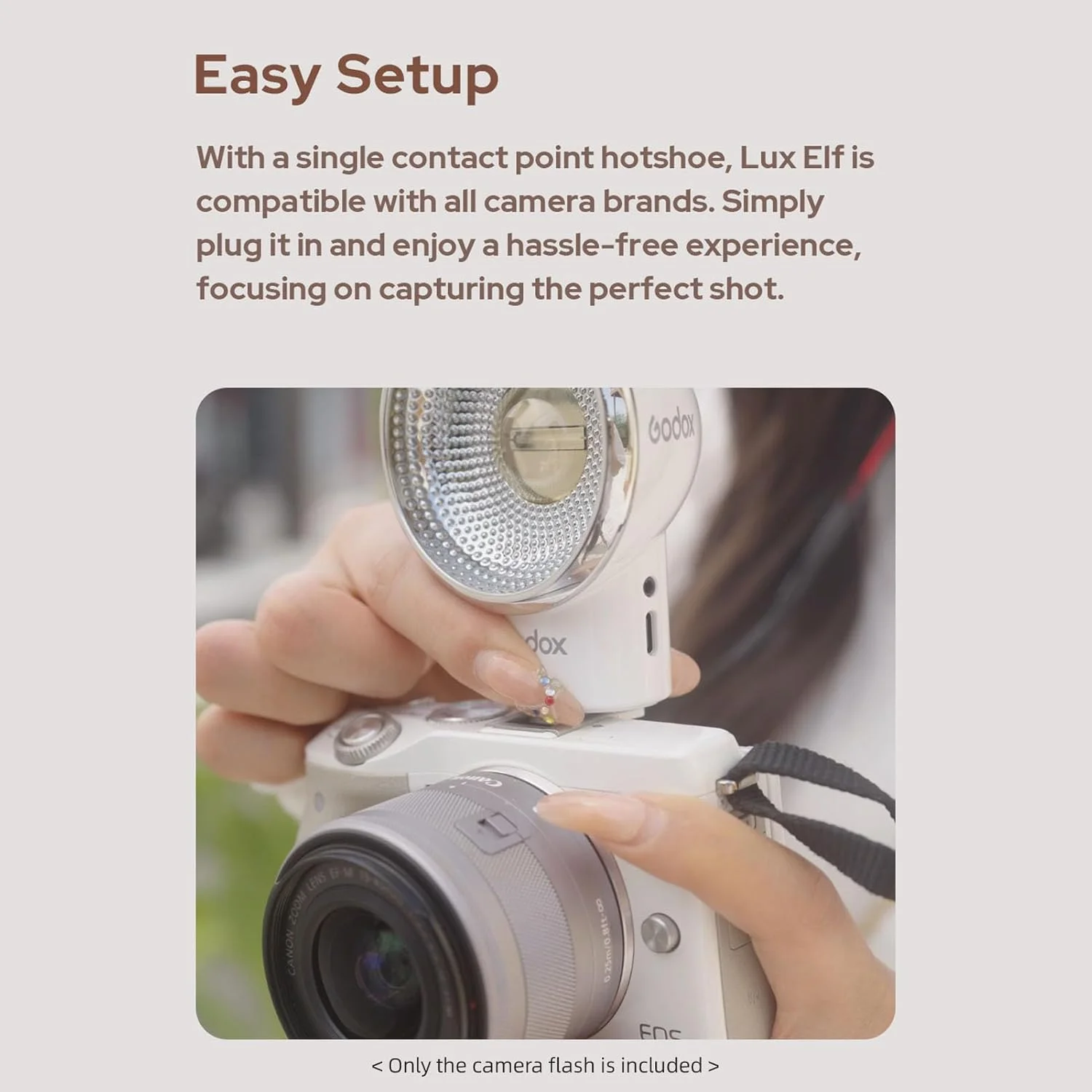 فلاش دوربین رترو گودکس LUX ELF GN6 با ۵ سطح قدرت، ۴۰۰ بار فلاش با قدرت کامل، باتری داخلی و اتصال تکی سازگار با دوربین های کانن، سونی و نیکون