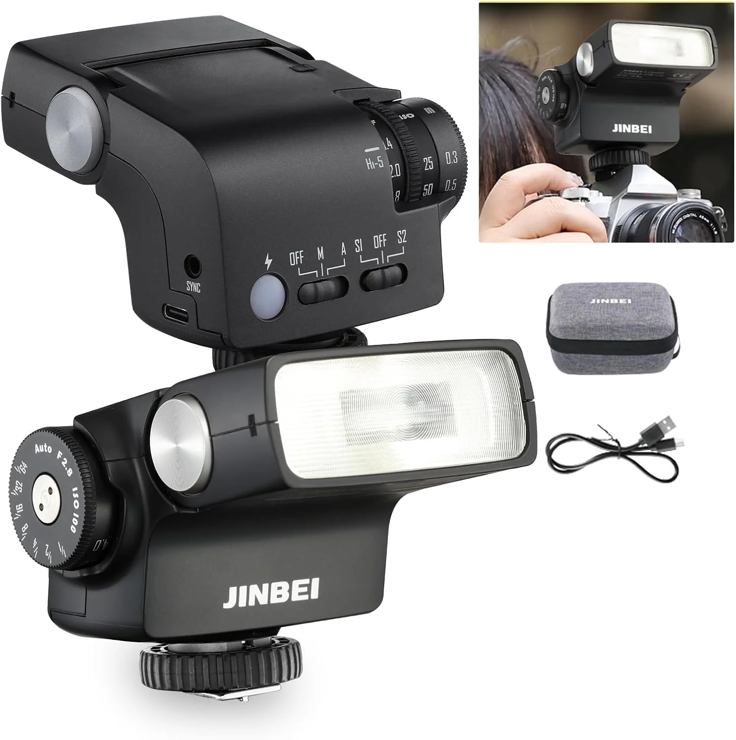 فلاش دوربین رترو JINBEI 25Ws Hi-5، اسپیدلایت GN16 با حالت های حساس به نور S1/S2، CCT 6000K±200K، داخلی برای دوربین های کفشک دار سونی کانن نیکون فوجی المپوس