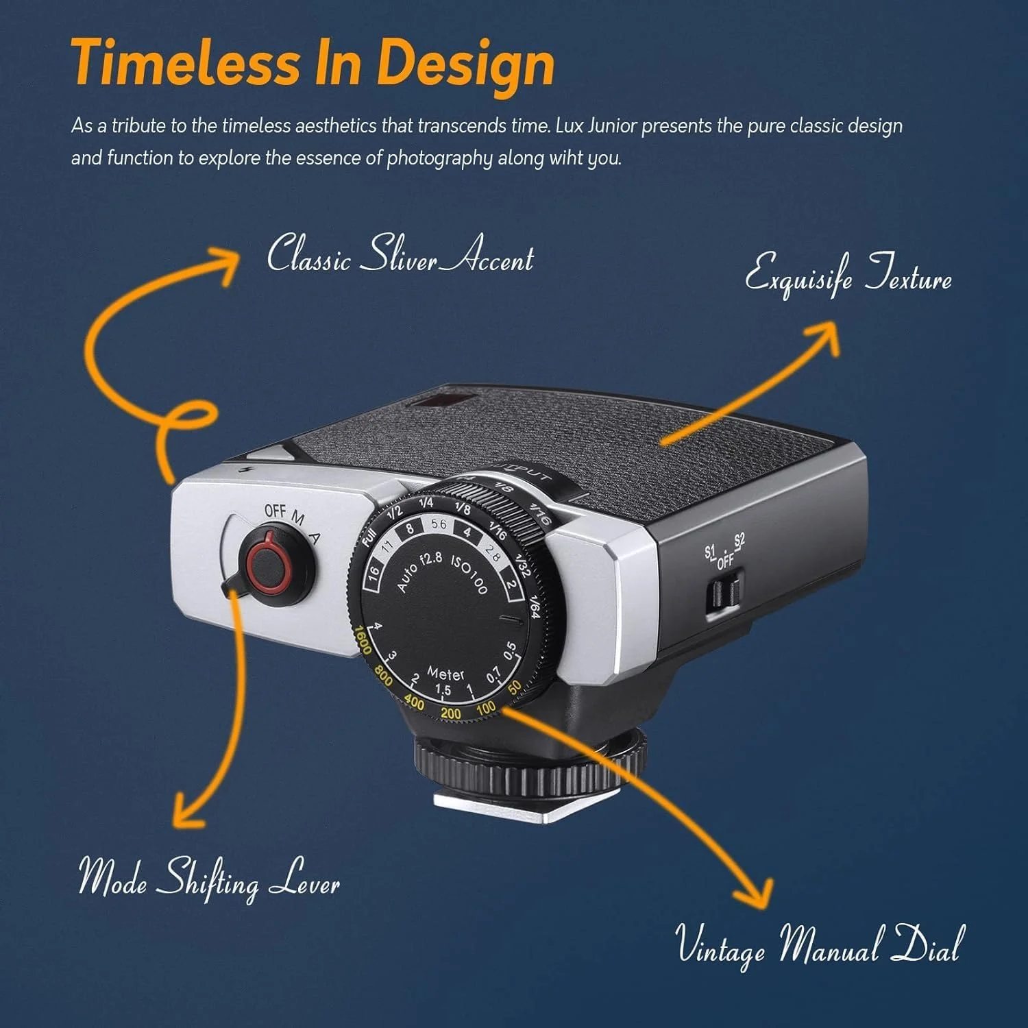 فلاش اسپیدلایت دوربین گودکس Lux Junior Retro GN12، دمای رنگ 6000K، حالت های خودکار/دستی، سازگار با Canon، Nikon، Sony، Fujifilm، Olympus - دارای سیستم وایرلس X 2.4G داخلی