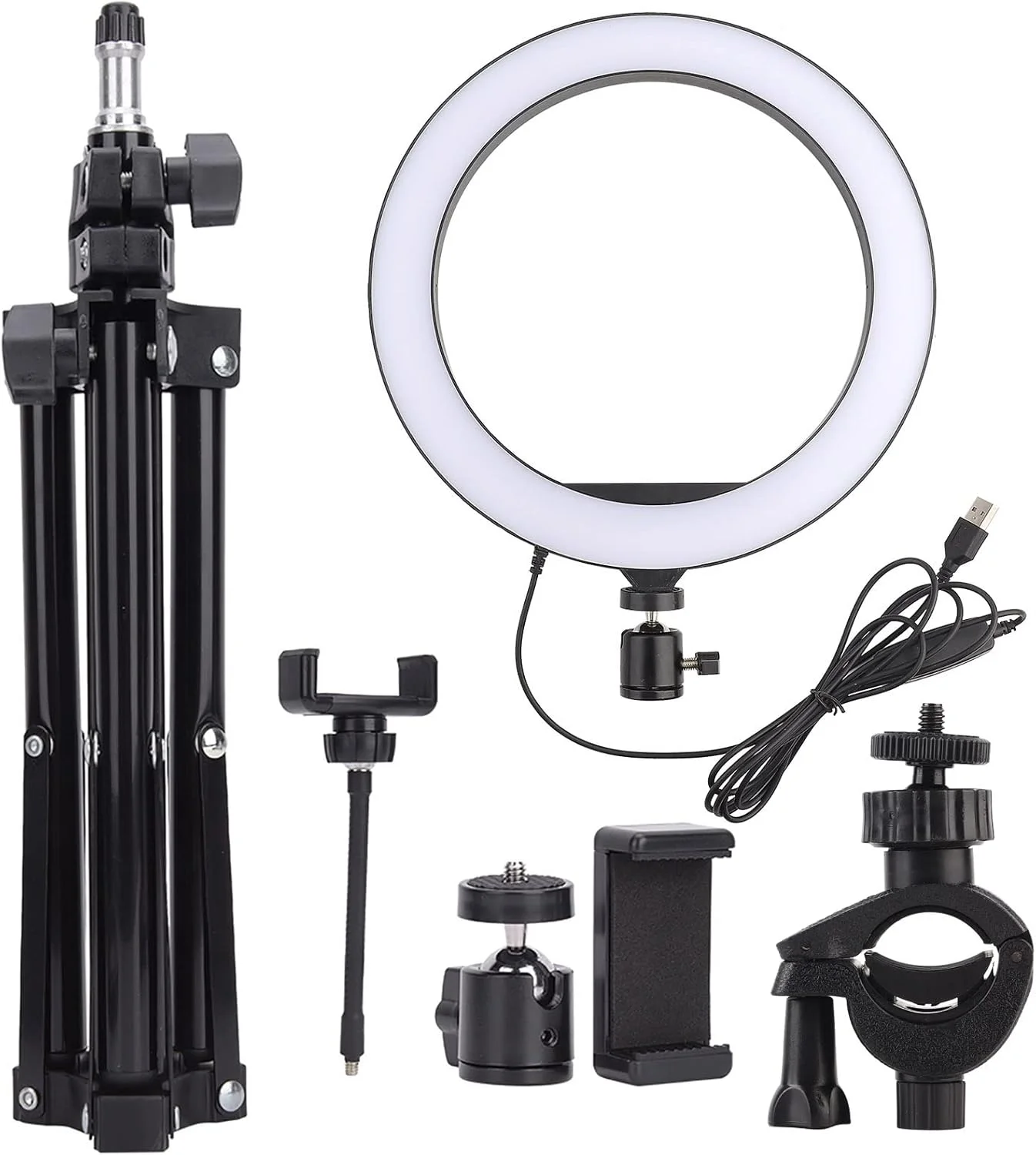 نور ال ای دی رومیزی 10 اینچی Yunir با پورت USB و قابلیت تنظیم نور به همراه سه پایه تاشو گیره دار برای عکس سلفی و پخش زنده