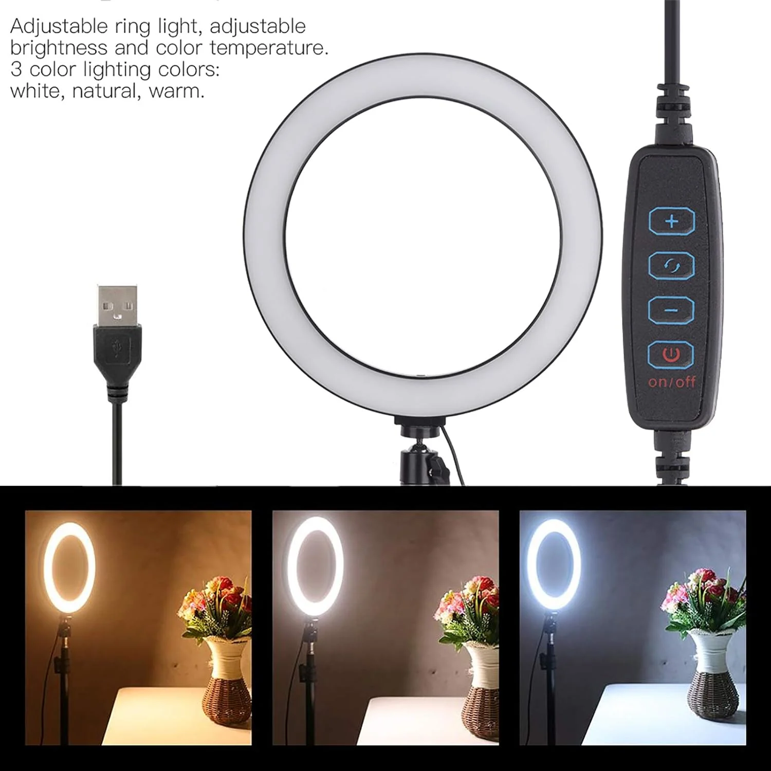 نور ال ای دی رومیزی 10 اینچی Yunir با پورت USB و قابلیت تنظیم نور به همراه سه پایه تاشو گیره دار برای عکس سلفی و پخش زنده نور ال ای دی رومیزی 10 اینچی Yunir با پورت USB و قابلیت تنظیم نور به همراه سه پایه تاشو گیره دار برای عکس سلفی و پخش زنده