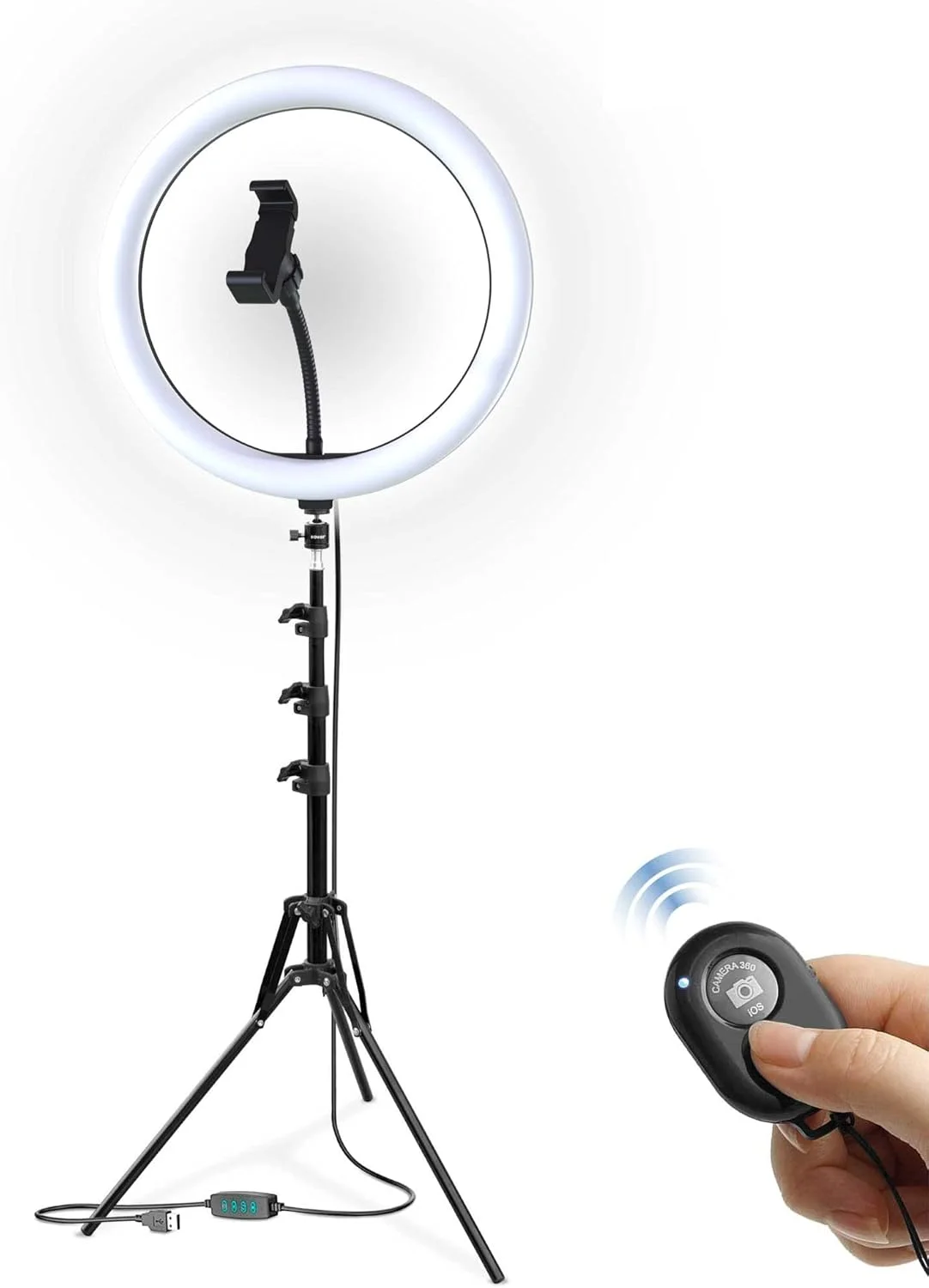 کیت نور استودیویی 12 اینچی Bower با پایه توپی، سه پایه قابل تنظیم 62 اینچی، 3 رنگ، 10 سطح روشنایی و کنترل از راه دور (WA-SL12)