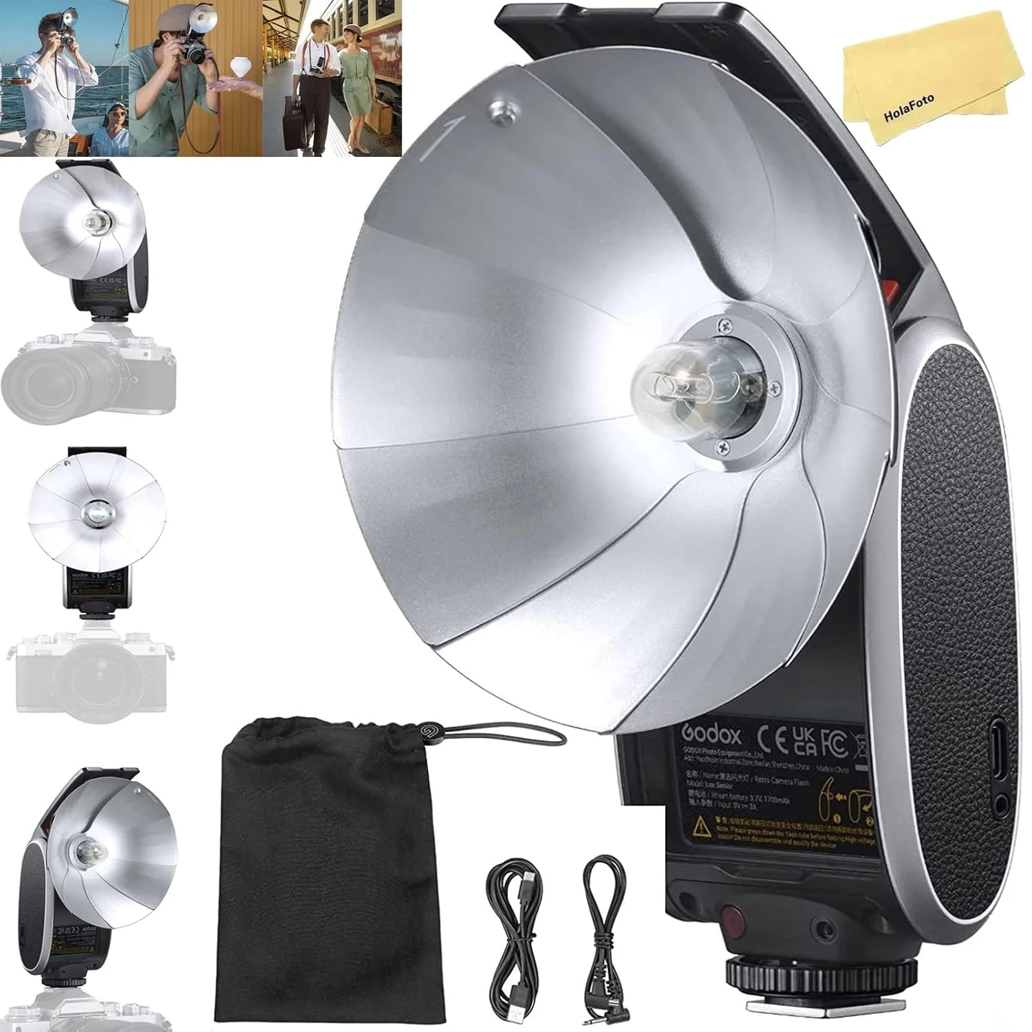 فلاش دوربین رترو گودکس Lux Senior، فلاش اسپیدلایت قابل حمل تاشو اتوماتیک/دستی، 6000±200K GN14 1700mAh برای دوربین های نیکون سونی کانن فوجی المپوس پنتاکس