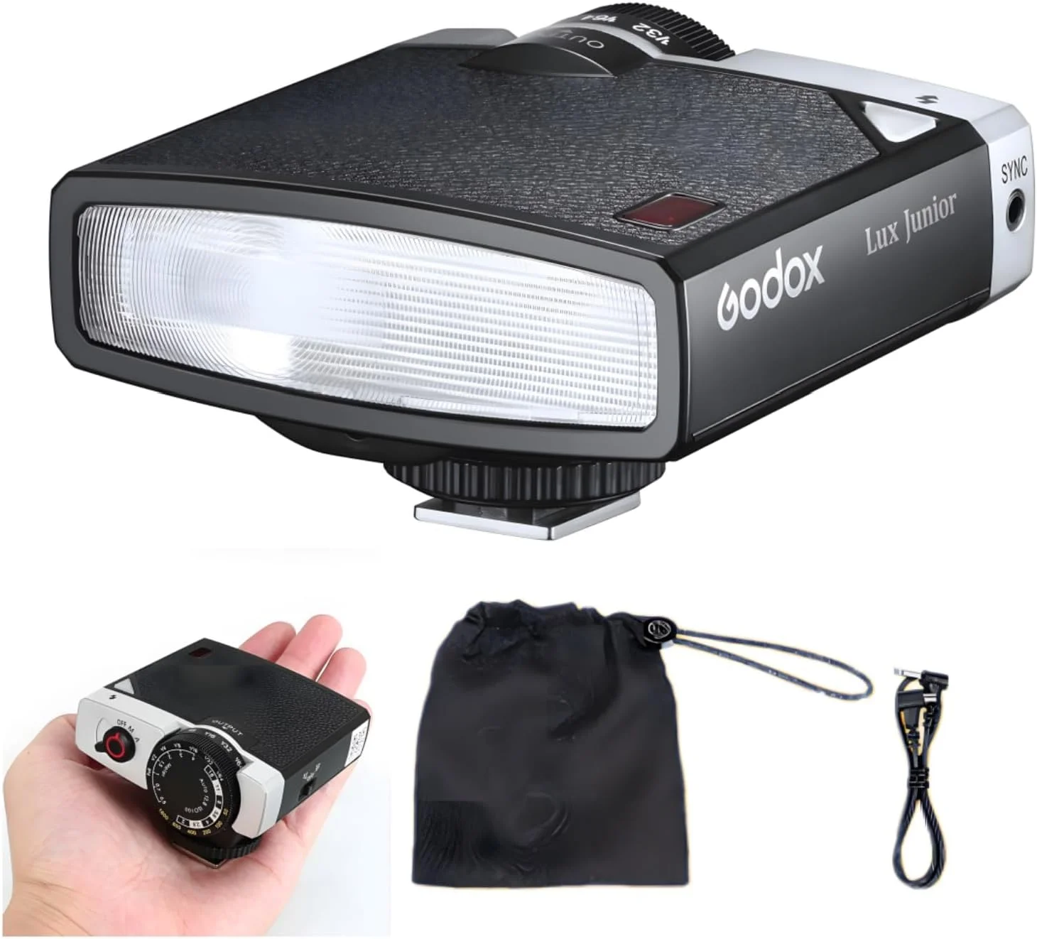فلاش دوربین گودکس Lux Junior، فلاش دوربین جیبی رترو، اسپیدلایت مینیمالیستی با GN12 6000K±200K CCT، حالت های خودکار و دستی، کنترل نوری S1/S2 برای دوربین های فوجی، کانن، نیکون، سونی و المپوس