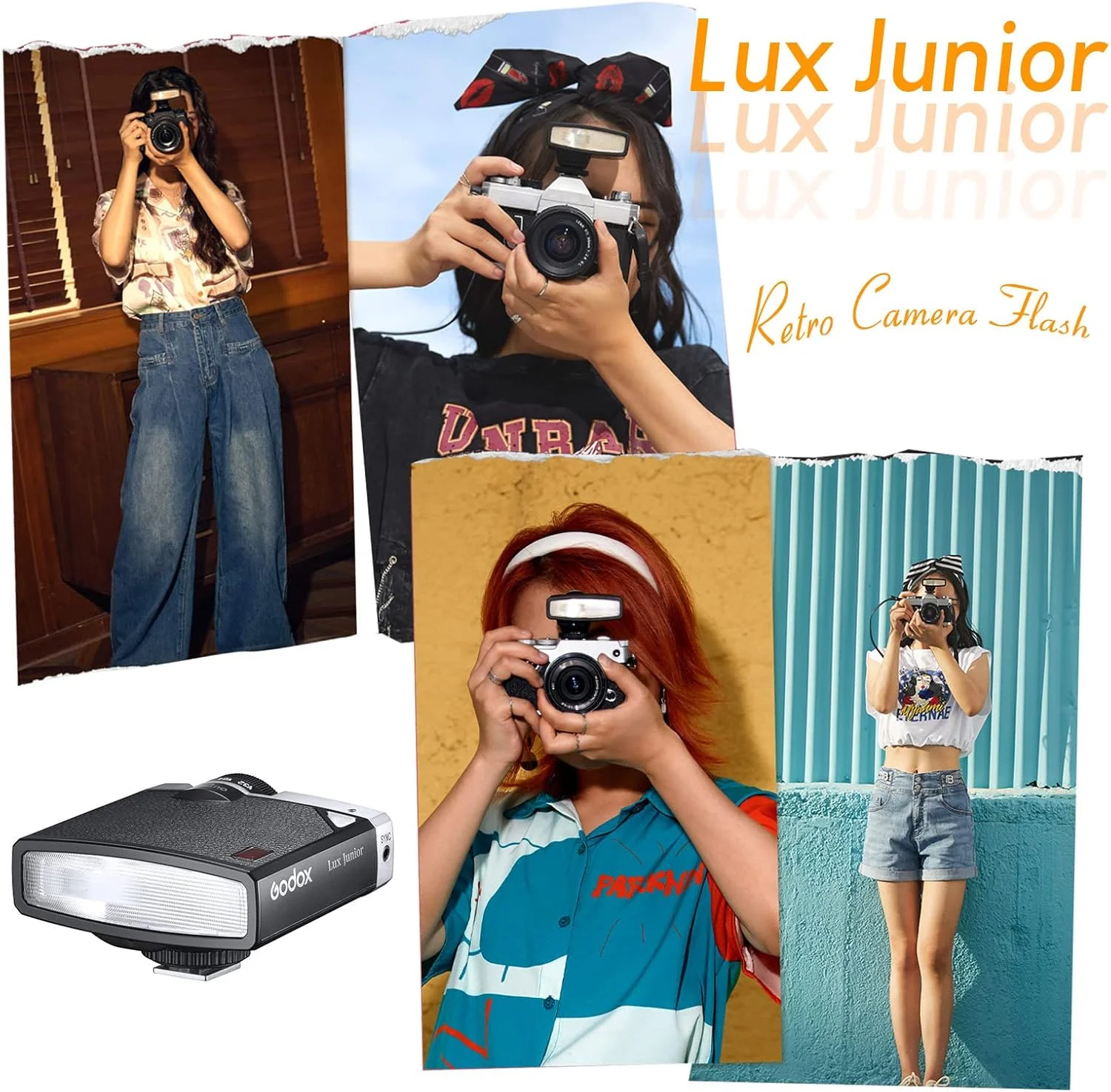 فلاش دوربین گودکس Lux Junior، فلاش دوربین جیبی رترو، اسپیدلایت مینیمالیستی با GN12 6000K±200K CCT، حالت های خودکار و دستی، کنترل نوری S1/S2 برای دوربین های فوجی، کانن، نیکون، سونی و المپوس