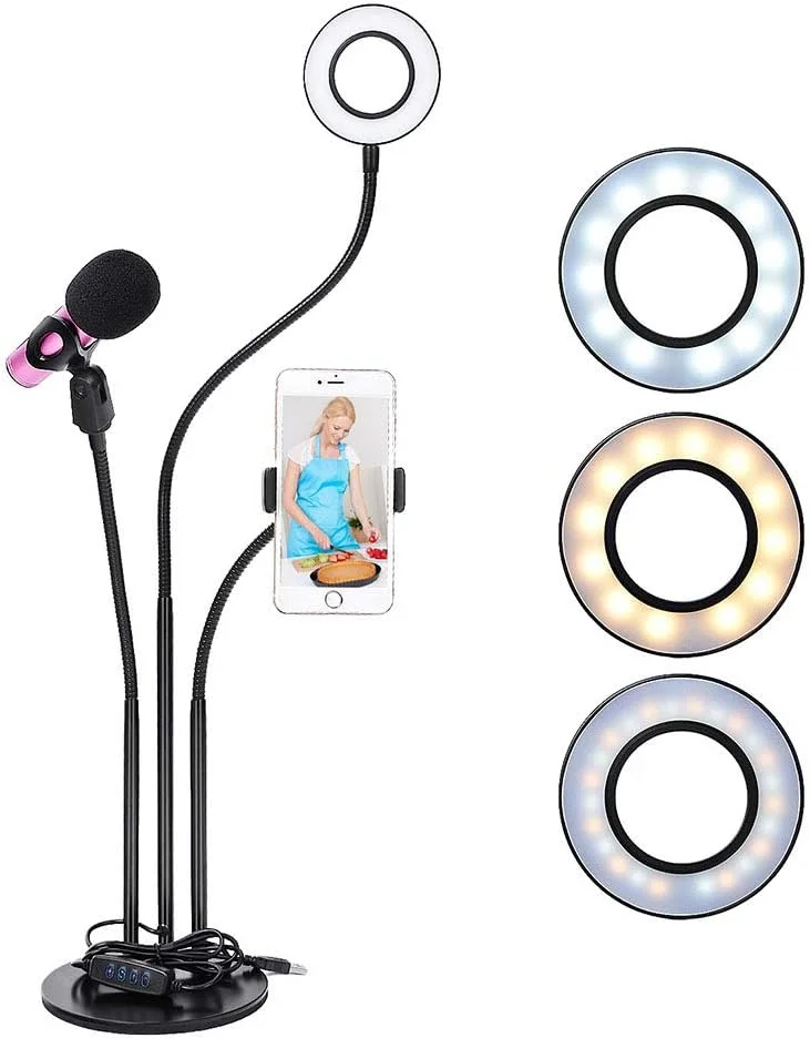 نگهدارنده گوشی یو ول با نور حلقه ای مناسب برای میکاپ، پخش زنده، یوتیوب، تیک تاک و فیلمبرداری