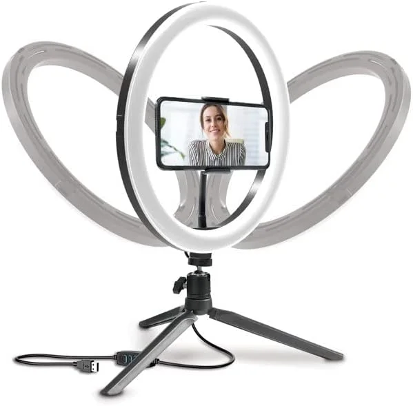 نور حلقه ای ال ای دی رومیزی باور 10 اینچی، با قابلیت تنظیم نور، 3 حالت رنگی، 10 سطح روشنایی، مناسب برای ولاگ، استریم، رسانه های اجتماعی، سازگار با اکثر تلفن های هوشمند، تغذیه از طریق USB نور حلقه ای ال ای دی رومیزی باور 10 اینچی، با قابلیت تنظیم نور، 3 حالت رنگی، 10 سطح روشنایی، مناسب برای ولاگ، استریم، رسانه های اجتماعی، سازگار با اکثر تلفن های هوشمند، تغذیه از طریق USB