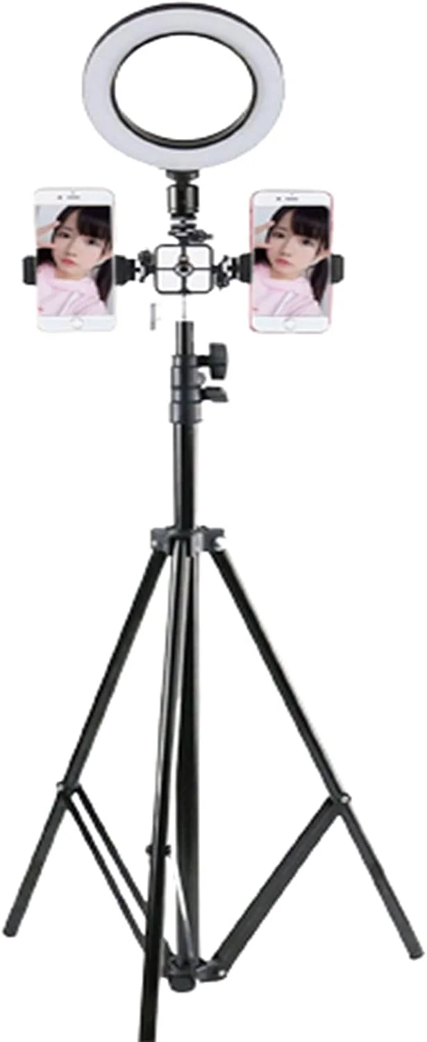 نور حلقه ای سلفی 10 اینچی با پایه سه پایه و نگهدارنده تلفن انعطاف پذیر، چراغ های دایره ای زیبایی دوربین رومیزی با قابلیت تنظیم نور برای پخش زنده/آرایش/ویدیو یوتیوب/تیک تاک/عکاسی، سازگار با آیفون/اندروید.