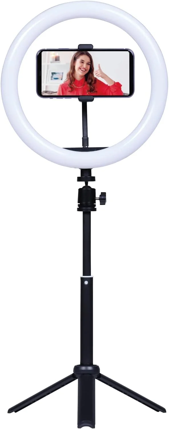 نور ال ای دی Kenko KL-03RL، سه پایه جمع و جور، رینگ لایت ال ای دی 10 اینچی، 10 سطح روشنایی، بازوی ثابت تلفن هوشمند گنجانده شده، مناسب استریم ویدئو و ولاگ