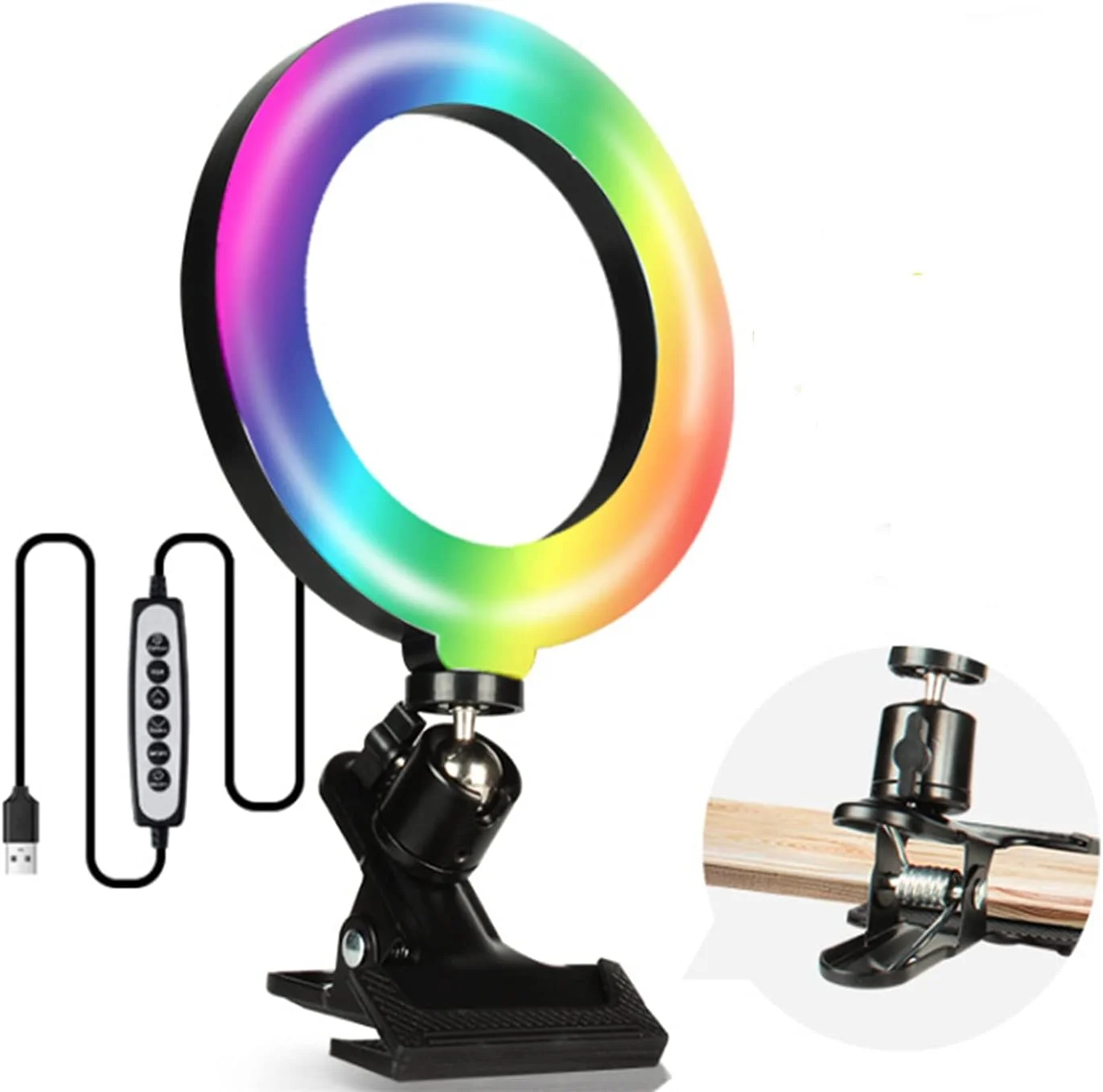 نور حلقه ای RGB مودائو 6 اینچی با گیره رومیزی، نور پرکننده برای کنفرانس ویدیویی و نور زیبایی لایو