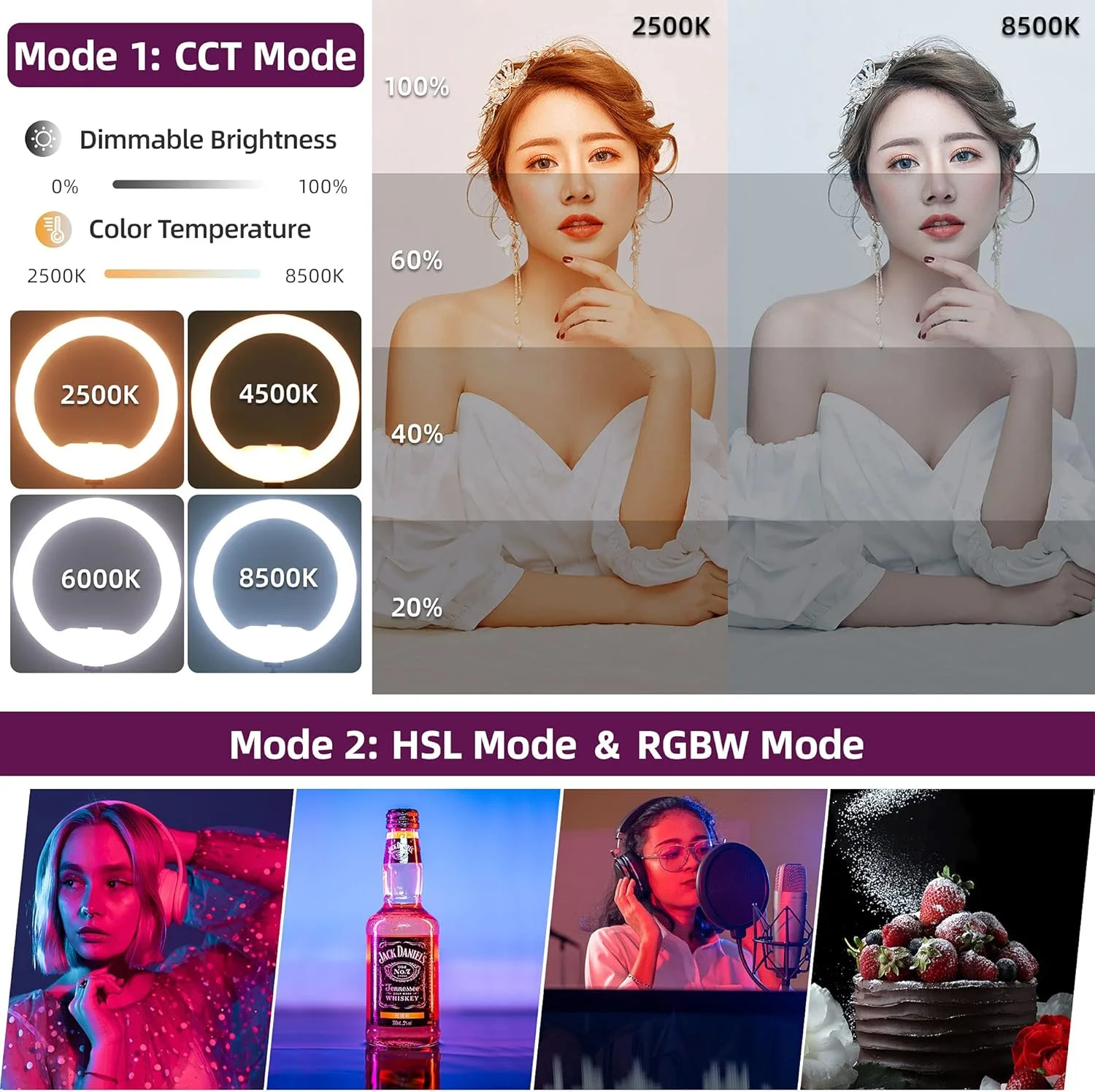 نور حلقوی RGB ویلایت WE-9 با قطر 10.2 اینچ، دارای باتری داخلی، کنترل از طریق اپلیکیشن، نور LED تمام رنگی با قابلیت تنظیم دمای 2500K-8500K به همراه پایه رومیزی و نگهدارنده گوشی برای آرایش، ویدیوهای یوتیوب و عکاسی نور حلقوی RGB ویلایت WE-9 با قطر 10.2 اینچ، دارای باتری داخلی، کنترل از طریق اپلیکیشن، نور LED تمام رنگی با قابلیت تنظیم دمای 2500K-8500K به همراه پایه رومیزی و نگهدارنده گوشی برای آرایش، ویدیوهای یوتیوب و عکاسی