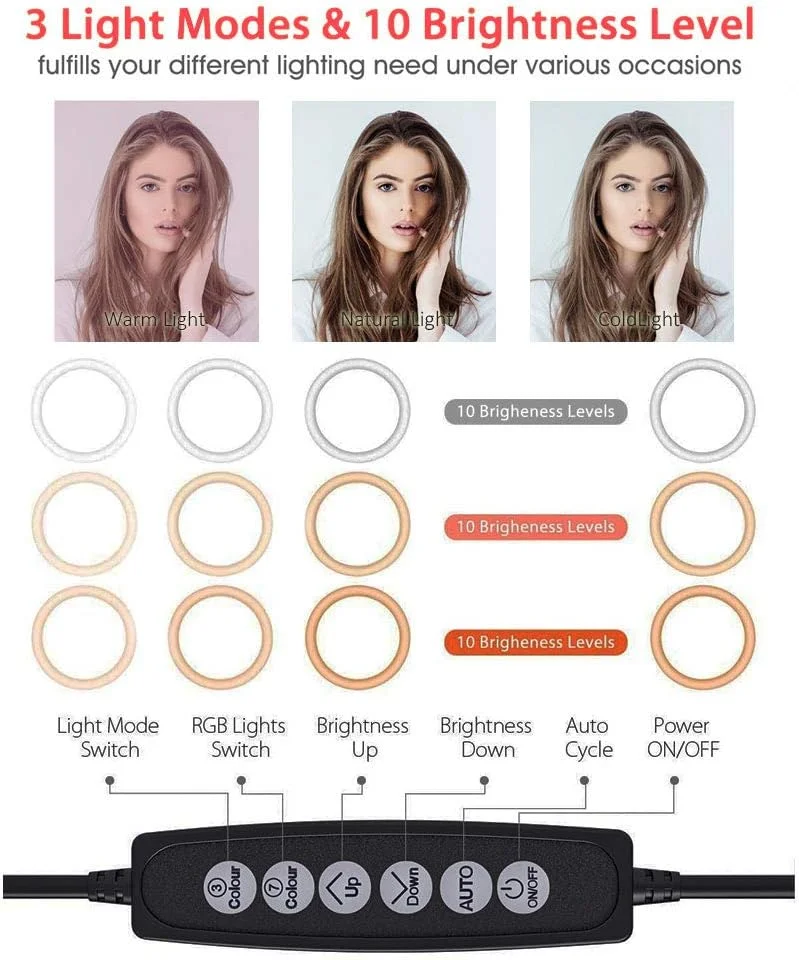 نور حلقه ای ال ای دی RGB تمام رنگی 8 اینچی مناسب تولید محتوای ویدیویی با قابلیت چرخش 360 درجه به همراه هولدر موبایل، ریموت کنترل و سه پایه نور حلقه ای ال ای دی RGB تمام رنگی 8 اینچی مناسب تولید محتوای ویدیویی با قابلیت چرخش 360 درجه به همراه هولدر موبایل، ریموت کنترل و سه پایه