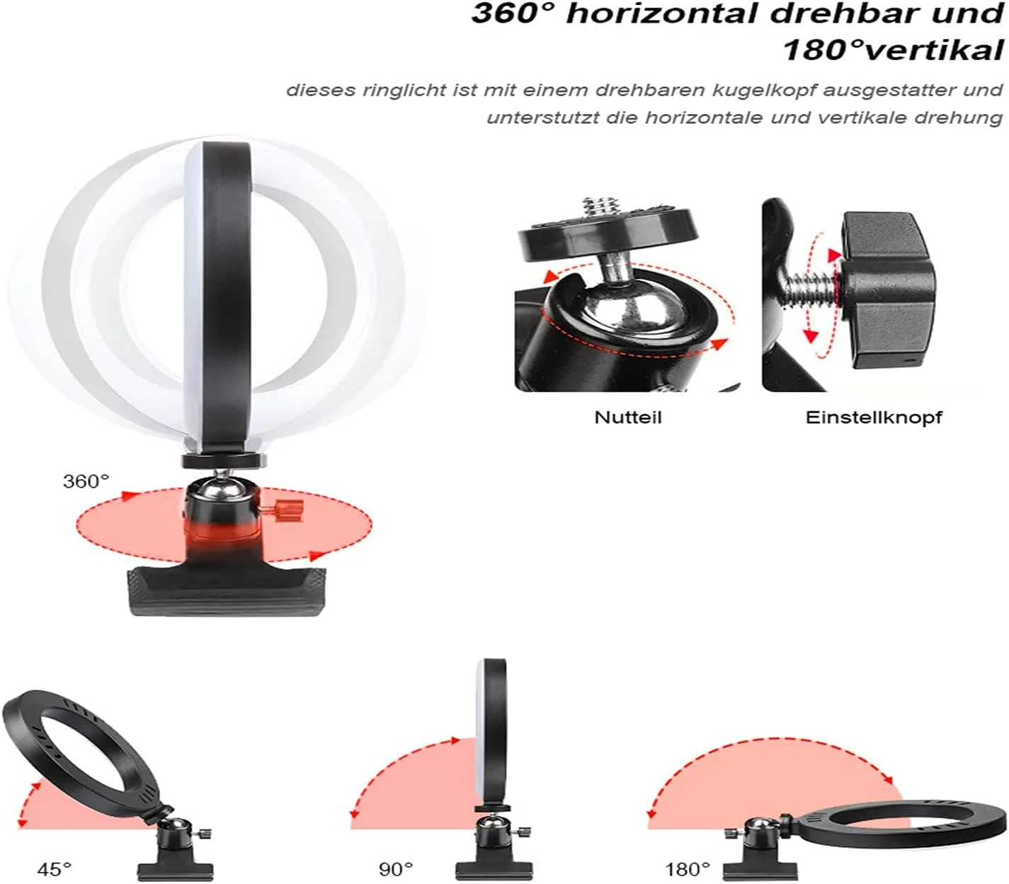 نور حلقه ای RGB مودائو 6 اینچی با گیره رومیزی، نور پرکننده برای کنفرانس ویدیویی و نور زیبایی لایو