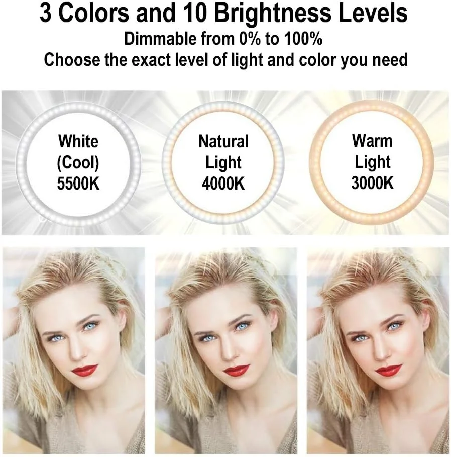 حلقه نور ال ای دی DaVoice با قطر ۱۰ اینچ به همراه پایه سه پایه و نگهدارنده تلفن همراه برای پخش زنده و ویدیوهای یوتیوب، حلقه نور رومیزی قابل تنظیم برای آرایش و عکاسی، ۳ حالت نور و ۱۰ سطح روشنایی حلقه نور ال ای دی DaVoice با قطر ۱۰ اینچ به همراه پایه سه پایه و نگهدارنده تلفن همراه برای پخش زنده و ویدیوهای یوتیوب، حلقه نور رومیزی قابل تنظیم برای آرایش و عکاسی، ۳ حالت نور و ۱۰ سطح روشنایی