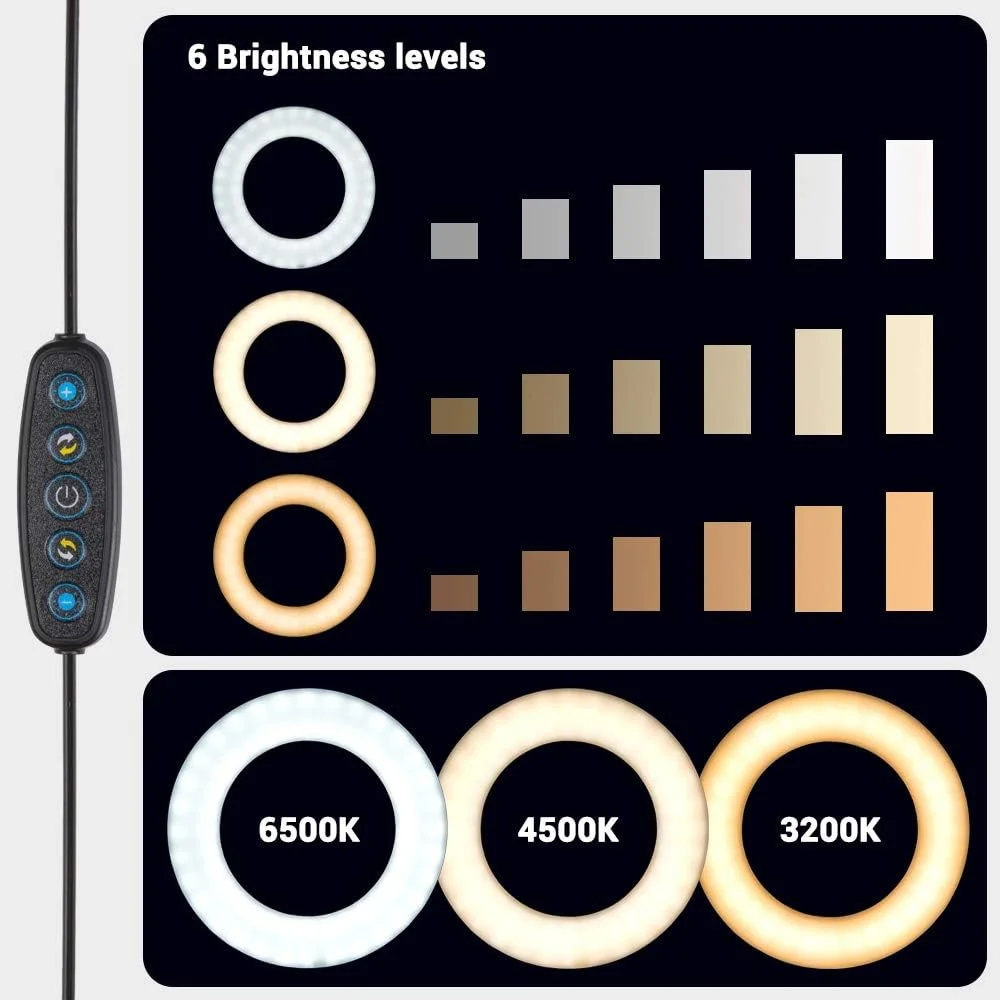نور حلقه ای دوتایی LED هفت اینچی با قابلیت تنظیم نور به همراه پایه سه پایه، آینه و نگهدارنده تلفن برای آرایش، سلفی و ولاگ، دارای 6 سطح روشنایی و 3 حالت نور نور حلقه ای دوتایی LED هفت اینچی با قابلیت تنظیم نور به همراه پایه سه پایه، آینه و نگهدارنده تلفن برای آرایش، سلفی و ولاگ، دارای 6 سطح روشنایی و 3 حالت نور