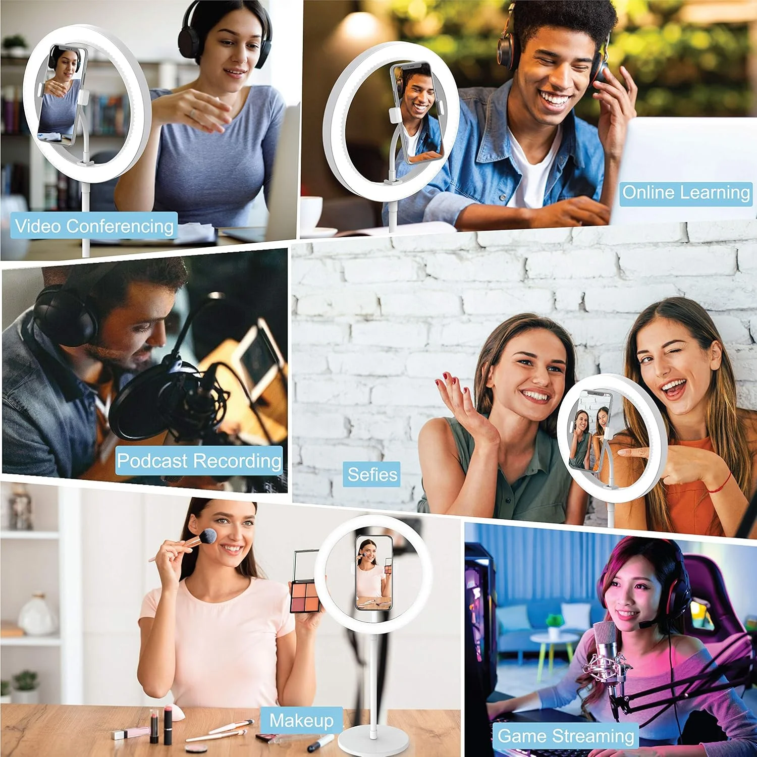 حلقه نور سلفی LED فونیکس 10 اینچی با پایه سه پایه و نگهدارنده تلفن برای پخش زنده و ویدیوهای یوتیوب، حلقه نور آرایشی رومیزی قابل تنظیم برای عکاسی، 3 حالت نور برای فیلمبرداری رومیزی حلقه نور سلفی LED فونیکس 10 اینچی با پایه سه پایه و نگهدارنده تلفن برای پخش زنده و ویدیوهای یوتیوب، حلقه نور آرایشی رومیزی قابل تنظیم برای عکاسی، 3 حالت نور برای فیلمبرداری رومیزی