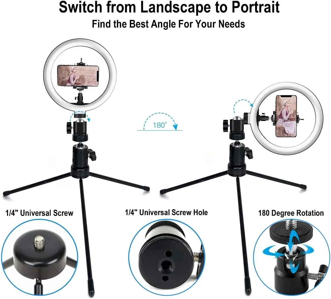 حلقه نور ال ای دی DaVoice با قطر ۱۰ اینچ به همراه پایه سه پایه و نگهدارنده تلفن همراه برای پخش زنده و ویدیوهای یوتیوب، حلقه نور رومیزی قابل تنظیم برای آرایش و عکاسی، ۳ حالت نور و ۱۰ سطح روشنایی حلقه نور ال ای دی DaVoice با قطر ۱۰ اینچ به همراه پایه سه پایه و نگهدارنده تلفن همراه برای پخش زنده و ویدیوهای یوتیوب، حلقه نور رومیزی قابل تنظیم برای آرایش و عکاسی، ۳ حالت نور و ۱۰ سطح روشنایی