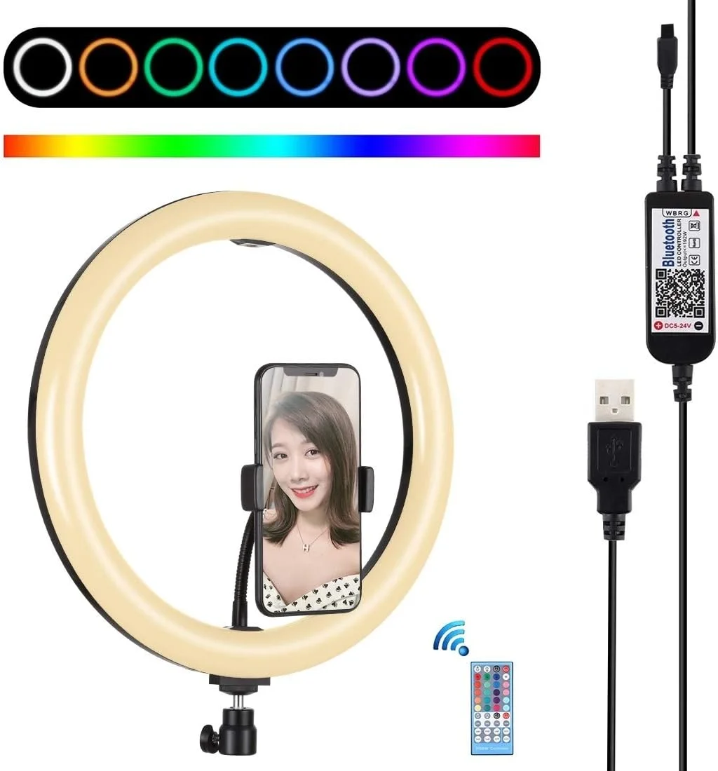 حلقه نور LED دیمر پذیر RGB دو رنگ با قطر 30 سانتی متر (11.8 اینچ) با نور پخش شده منحنی، مناسب ولاگ، سلفی، عکاسی و فیلمبرداری به همراه سه پایه کفشک سرد، هد توپی و گیره نگهدارنده گوشی و کنترل از راه دور (مشکی) حلقه نور LED دیمر پذیر RGB دو رنگ با قطر 30 سانتی متر (11.8 اینچ) با نور پخش شده منحنی، مناسب ولاگ، سلفی، عکاسی و فیلمبرداری به همراه سه پایه کفشک سرد، هد توپی و گیره نگهدارنده گوشی و کنترل از راه دور (مشکی)