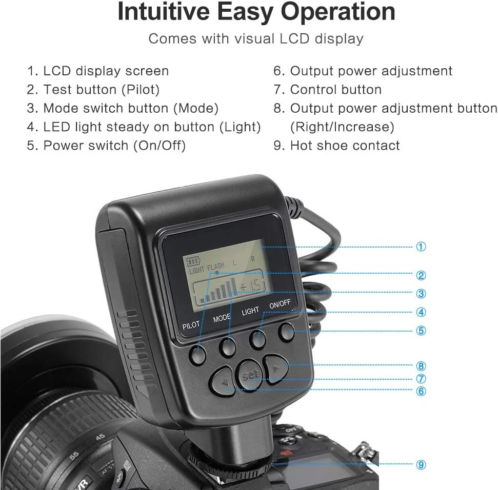 فلاش حلقوی LED ماکرو Andoer HD-130 با صفحه نمایش LCD، کنترل قدرت، 3 پخش کننده فلاش و 8 حلقه آداپتور برای دوربین های DSLR کانن نیکون پاناسونیک و سایر دوربین ها فلاش حلقوی LED ماکرو Andoer HD-130 با صفحه نمایش LCD، کنترل قدرت، 3 پخش کننده فلاش و 8 حلقه آداپتور برای دوربین های DSLR کانن نیکون پاناسونیک و سایر دوربین ها