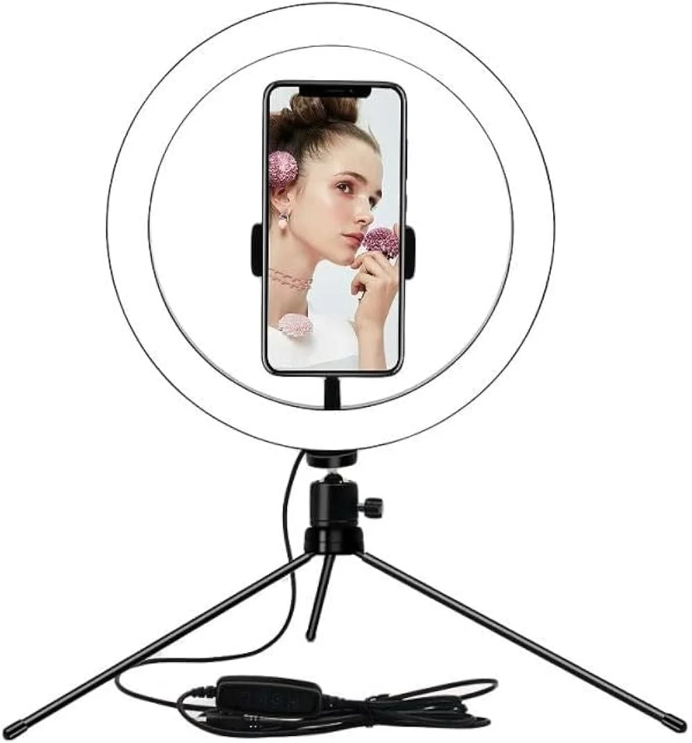 حلقه نور ال ای دی رومیزی با پایه سه پایه مشکی چند رنگ Easylife-03412 حلقه نور ال ای دی رومیزی با پایه سه پایه مشکی چند رنگ Easylife-03412