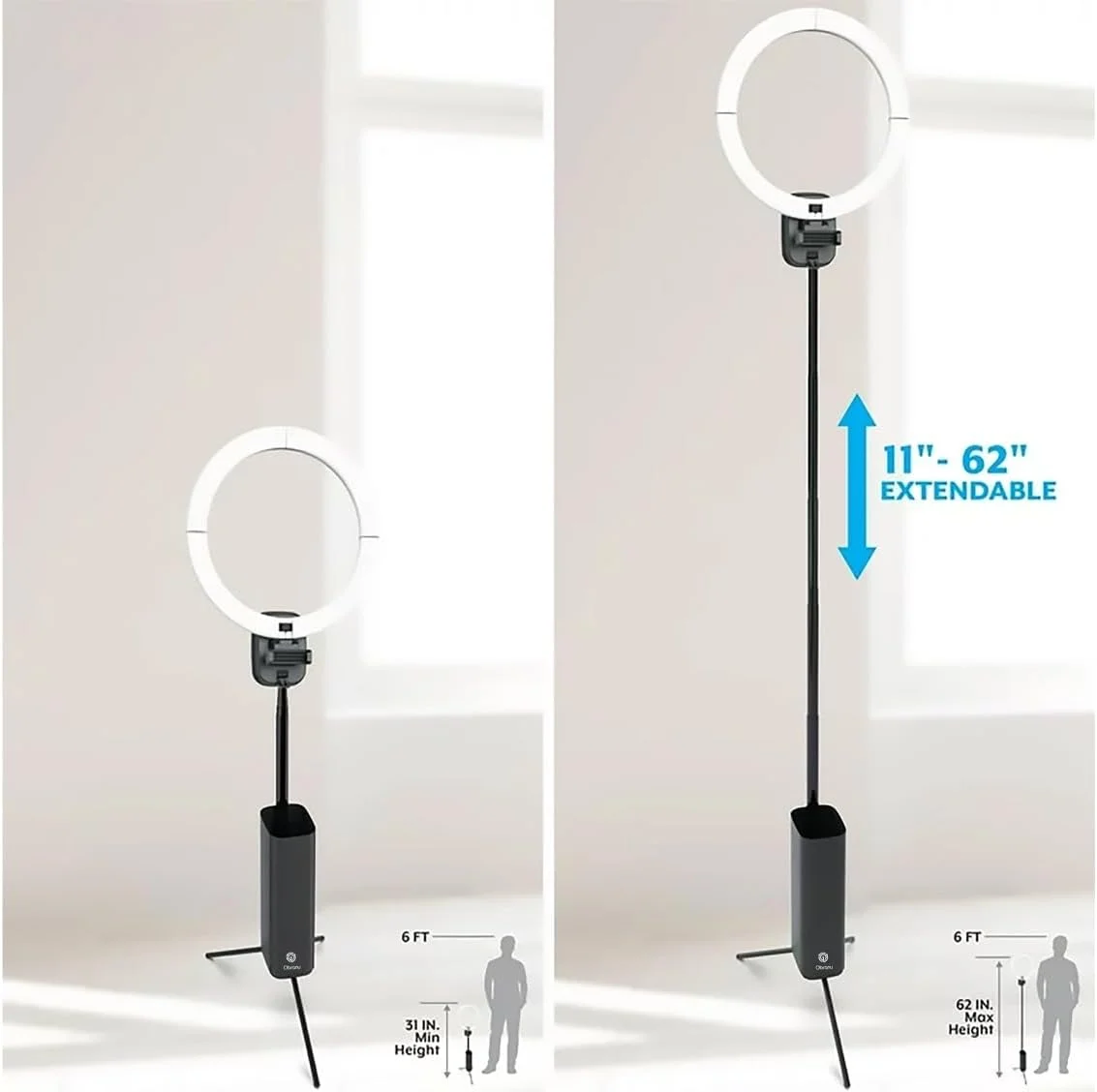 رینگ لایت 12 اینچی تاشو با پایه نگهدارنده و گیره تلفن همراه، مناسب برای سلفی با نور RGB برای تلفن، مناسب برای ولاگ، رسانه های اجتماعی، تماس های ویدیویی، ضبط و عکاسی