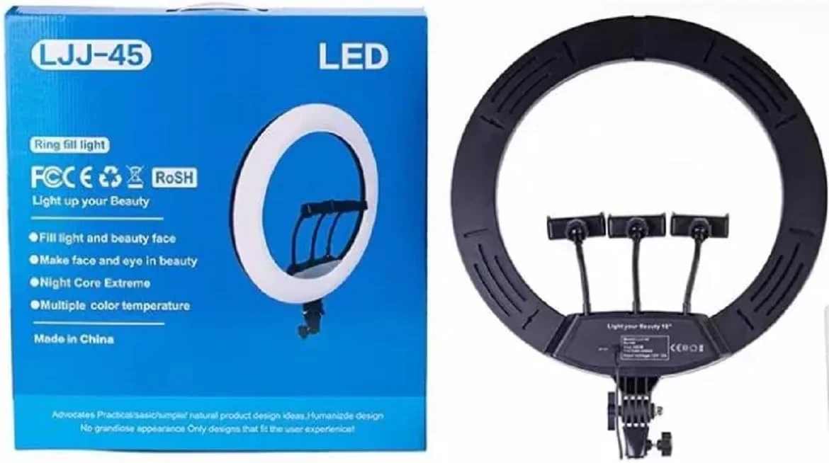 حلقه نور LJJ-45 سایز 18 اینچ به همراه پایه حلقه نور LJJ-45 سایز 18 اینچ به همراه پایه