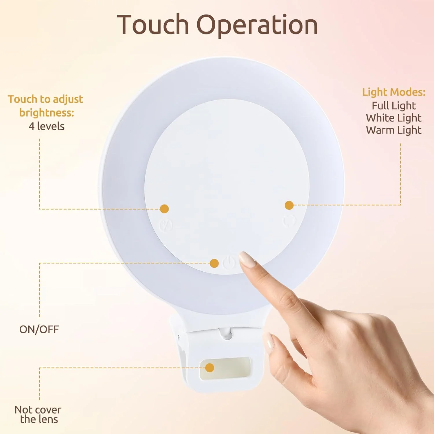 نور حلقه ای، ارتقا یافته 2024، نور سلفی با باتری قابل شارژ با ظرفیت بالا، نور پنل لمسی قابل حمل با 3 حالت نورپردازی/4 سطح روشنایی، برای تلفن، آیپد، لپ تاپ، تیک تاک، کنفرانس ویدیویی