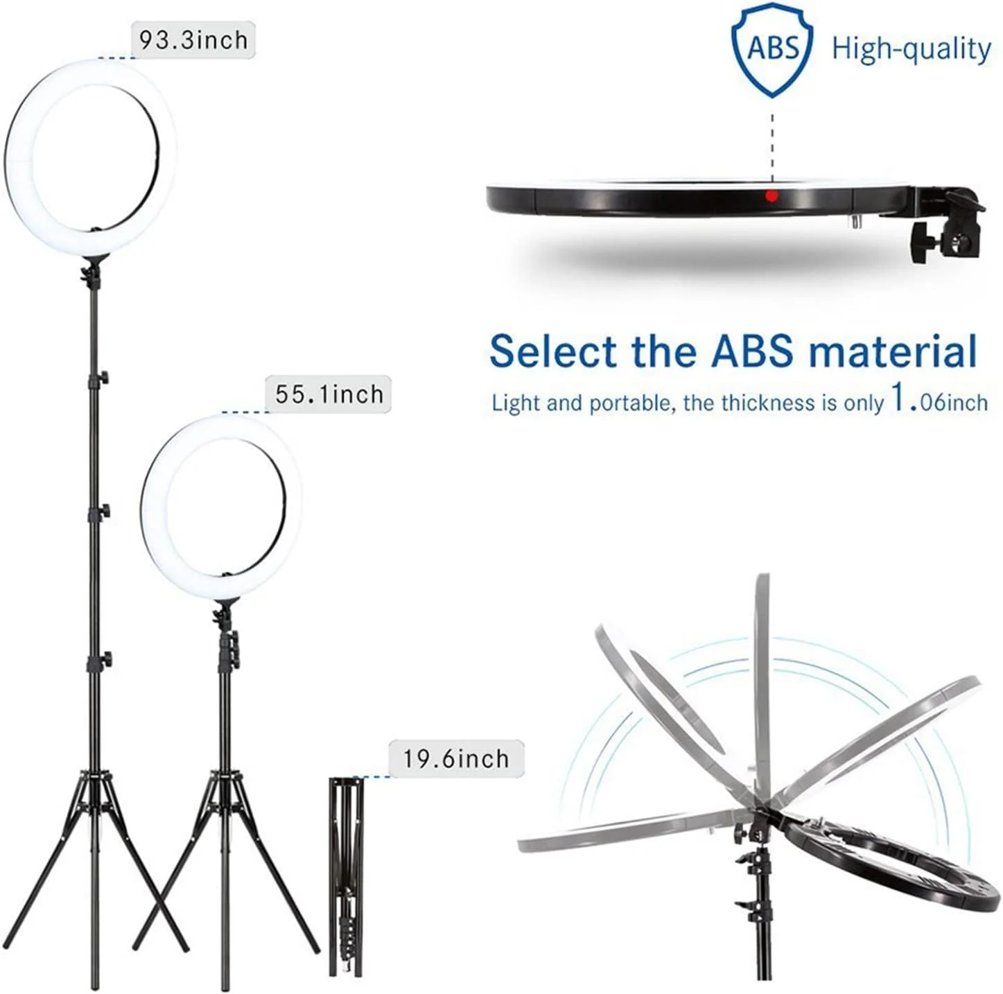 نور حلقه ای LED فورلو 18 اینچی با قابلیت تنظیم نور، مناسب برای استودیو عکاسی، نور ویدئویی 3200-5600K برای تلفن، آرایش، پرتره زنده