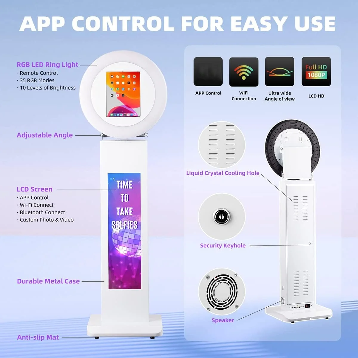 استند آیپد فلزی ZAIED مناسب آیپد پرو 10.2، 11 و 12.9 اینچ، دستگاه سلفی با صفحه نمایش LCD و کنترل از طریق اپلیکیشن، دارای حلقه نور RGB LED و کیف حمل مناسب مهمانی، عروسی و نمایشگاه (سایز: 11 اینچ)