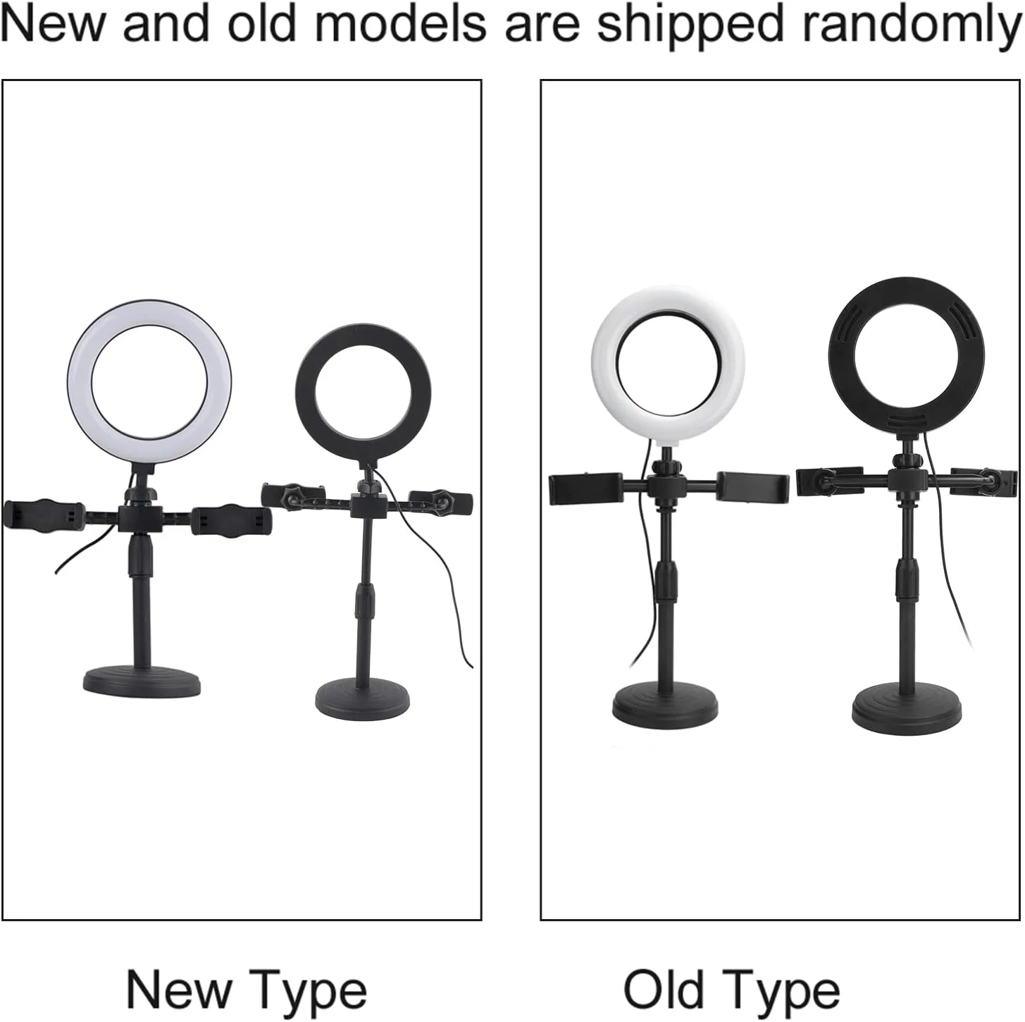 چراغ حلقه ای ال ای دی 6 اینچی با نگهدارنده تلفن همراه، پایه رومیزی با 2 گیره تلفن برای سلفی، 3 حالت نور و 9 نوع روشنایی