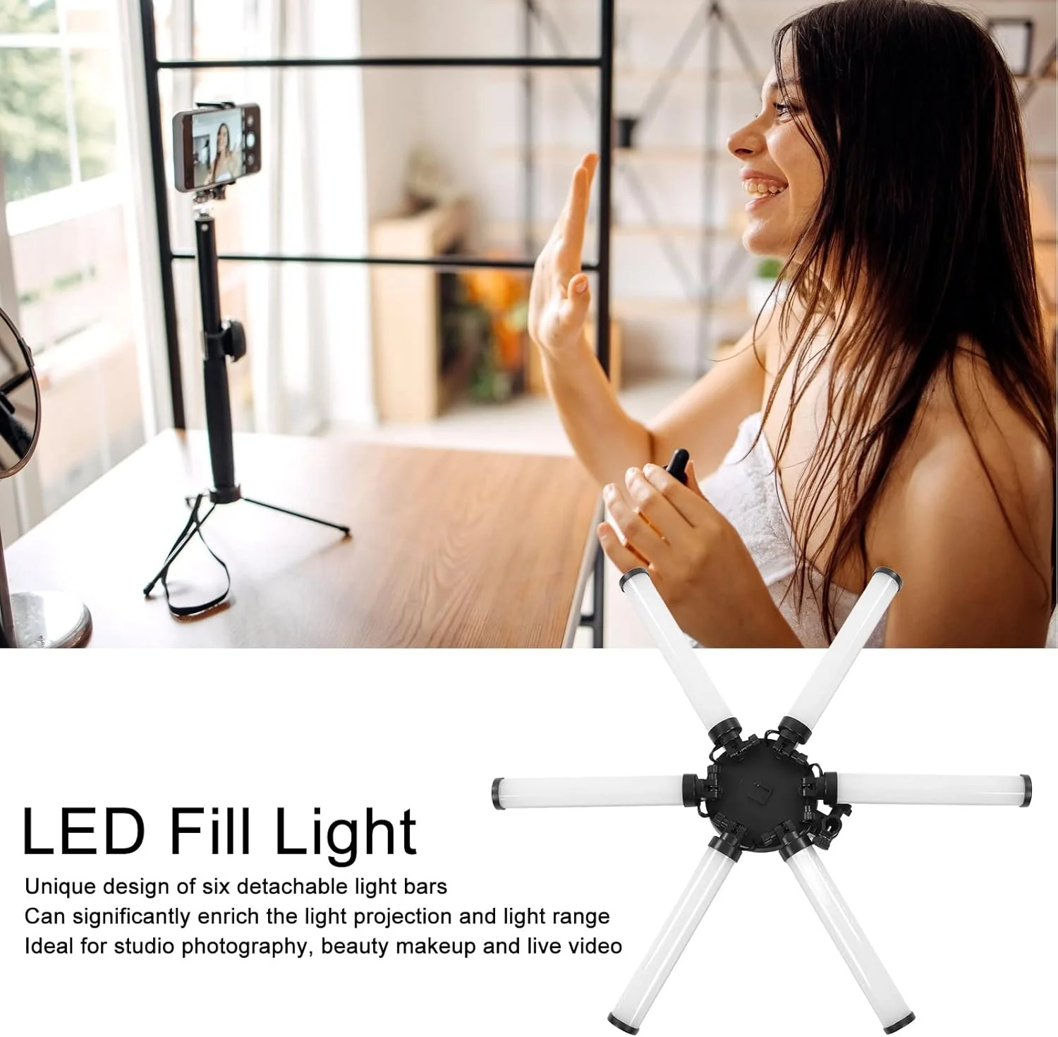 حلقه نور ستاره ای LED 26 اینچی، میله نور جداشدنی برای فیلم ها و آموزش زنده، 420 مهره LED، 100-240 ولت برای متخصصان مراقبت از پوست و آرایشگران